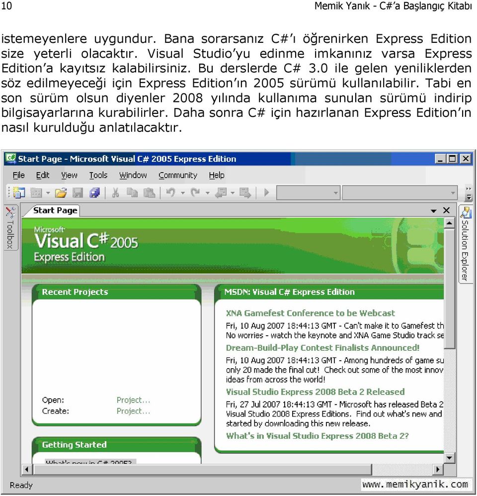 Visual Studio yu edinme imkanınız varsa Express Edition a kayıtsız kalabilirsiniz. Bu derslerde C# 3.