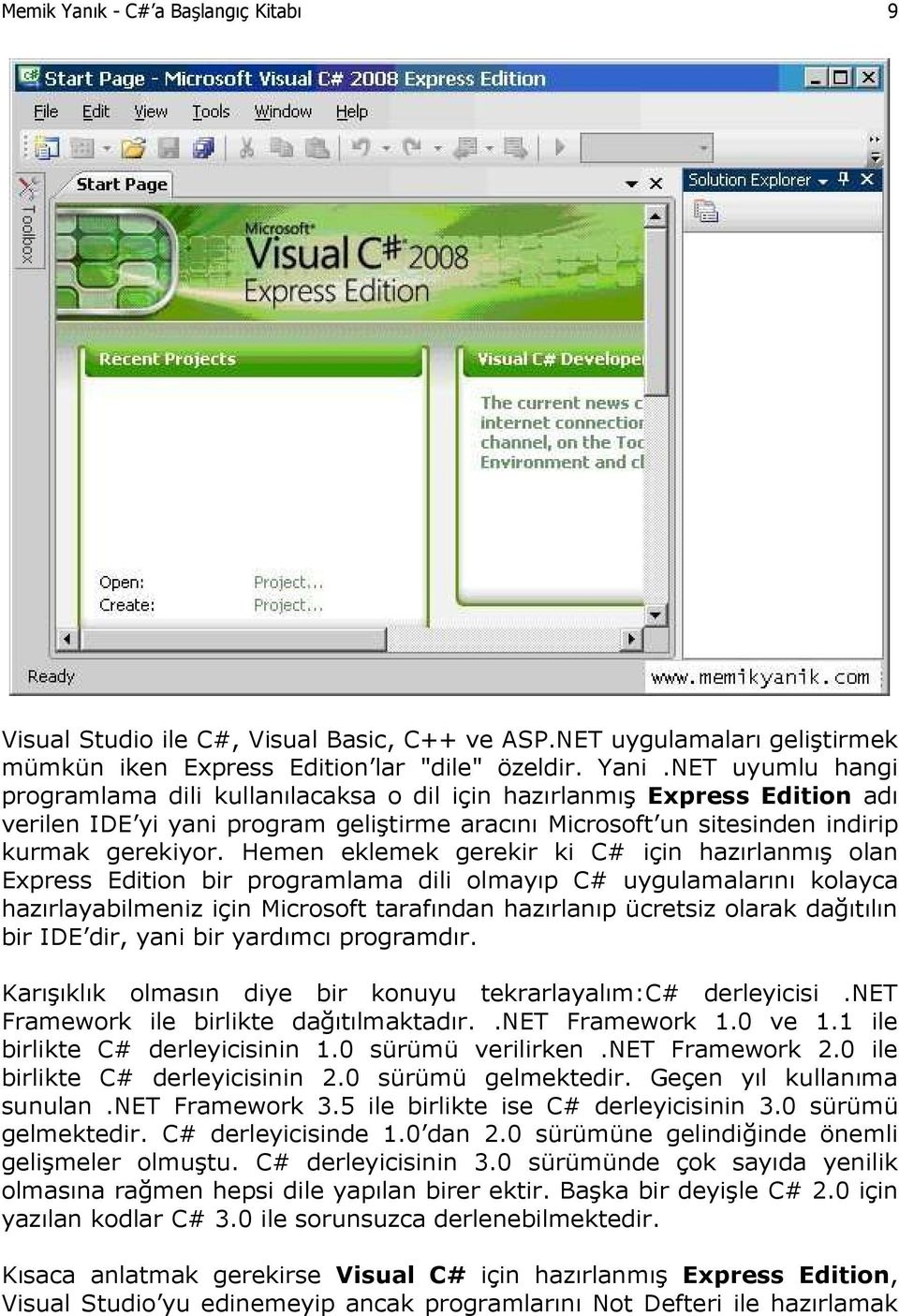 Hemen eklemek gerekir ki C# için hazırlanmış olan Express Edition bir programlama dili olmayıp C# uygulamalarını kolayca hazırlayabilmeniz için Microsoft tarafından hazırlanıp ücretsiz olarak