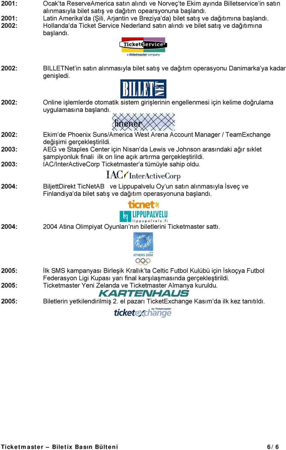 2002: BILLETNet in satın alınmasıyla bilet satış ve dağıtım operasyonu Danimarka ya kadar genişledi.