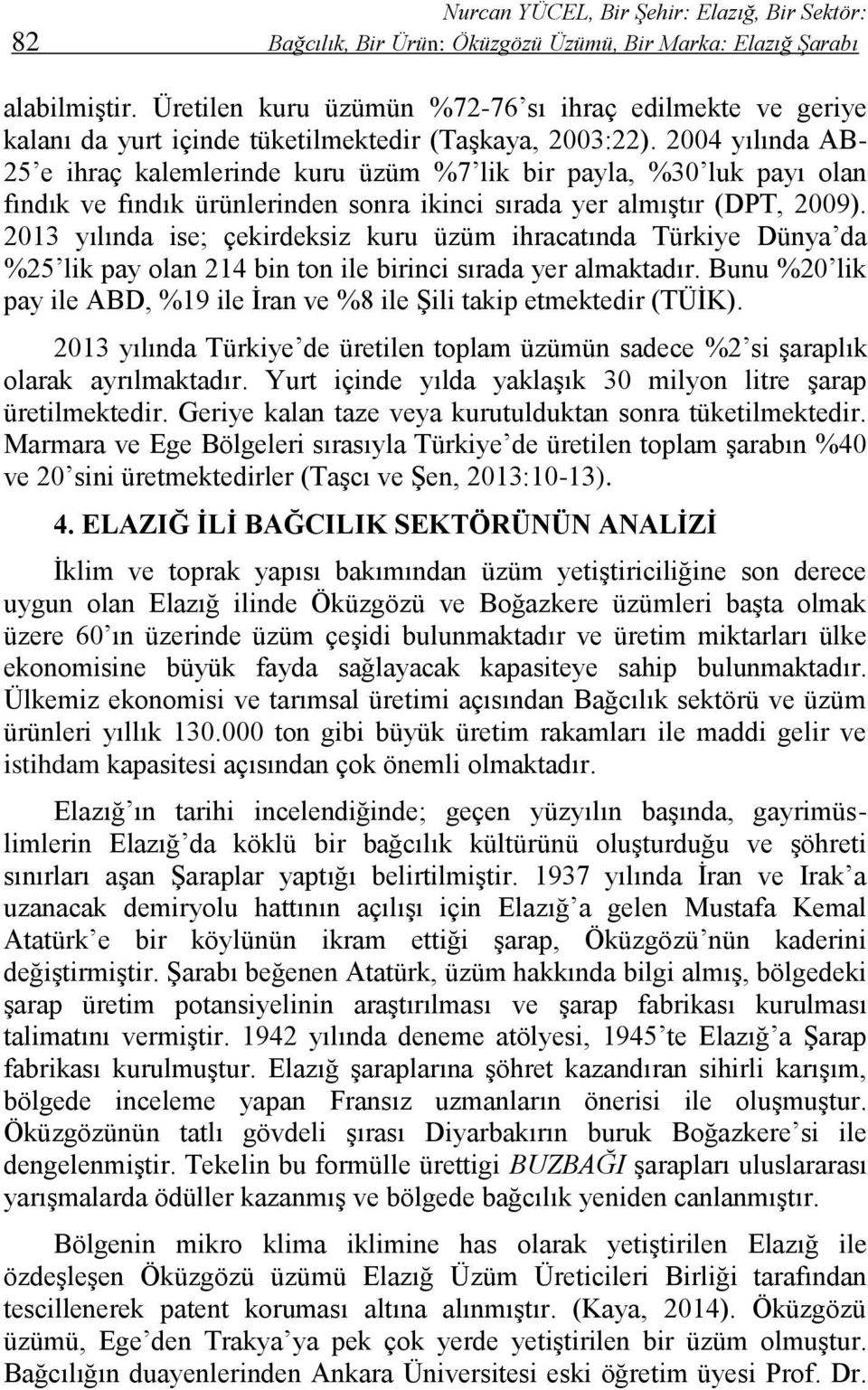 2004 yılında AB- 25 e ihraç kalemlerinde kuru üzüm %7 lik bir payla, %30 luk payı olan fındık ve fındık ürünlerinden sonra ikinci sırada yer almıştır (DPT, 2009).