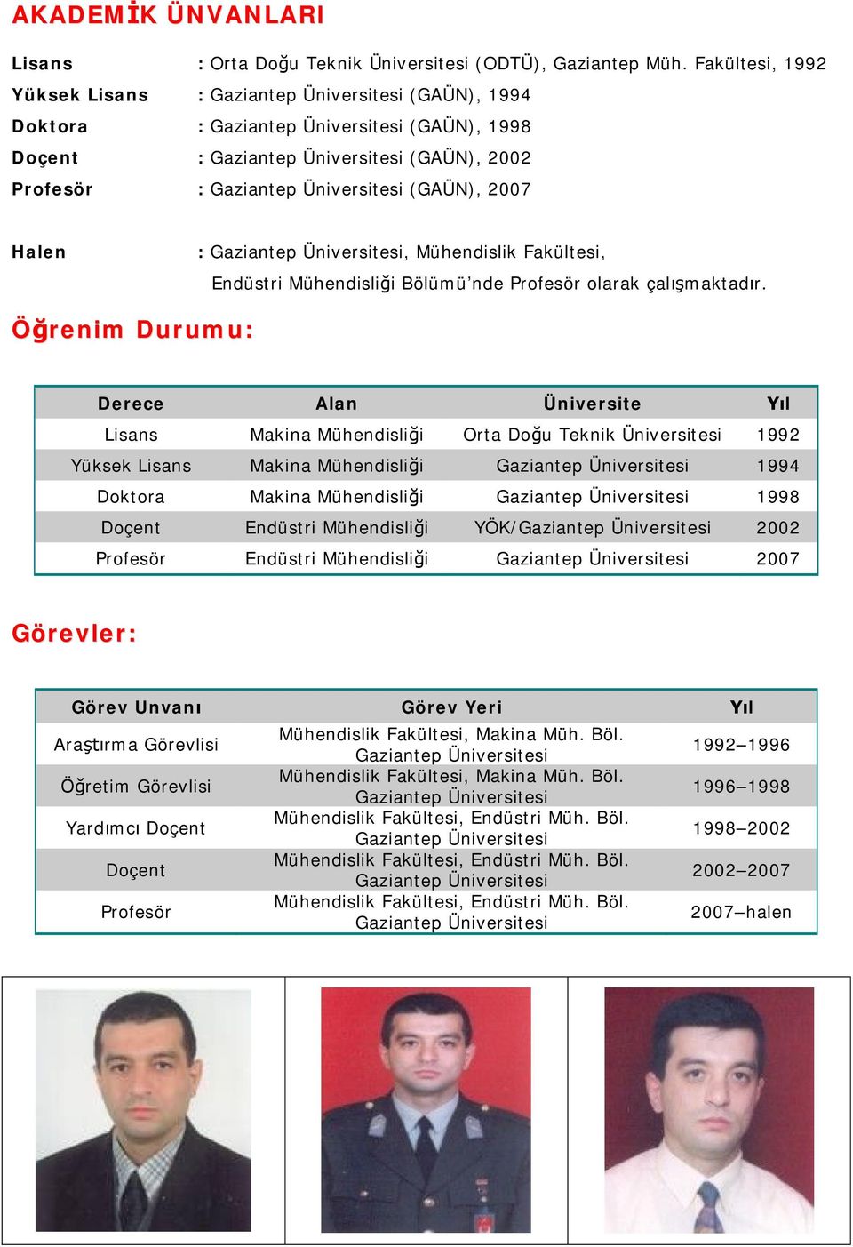 (GAÜN), 2007 Halen : Gaziantep Üniversitesi, Mühendislik Fakültesi, Endüstri Mühendisliği Bölümü nde Profesör olarak çalışmaktadır.