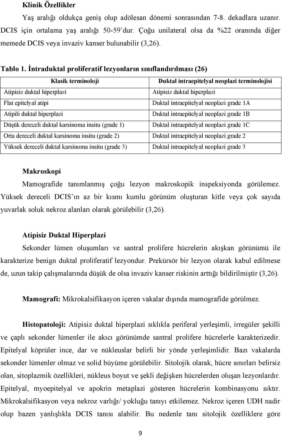 İntraduktal proliferatif lezyonların sınıflandırılması (26) Klasik terminoloji Duktal intraepitelyal neoplazi terminolojisi Atipisiz duktal hiperplazi Atipisiz duktal hiperplazi Flat epitelyal atipi