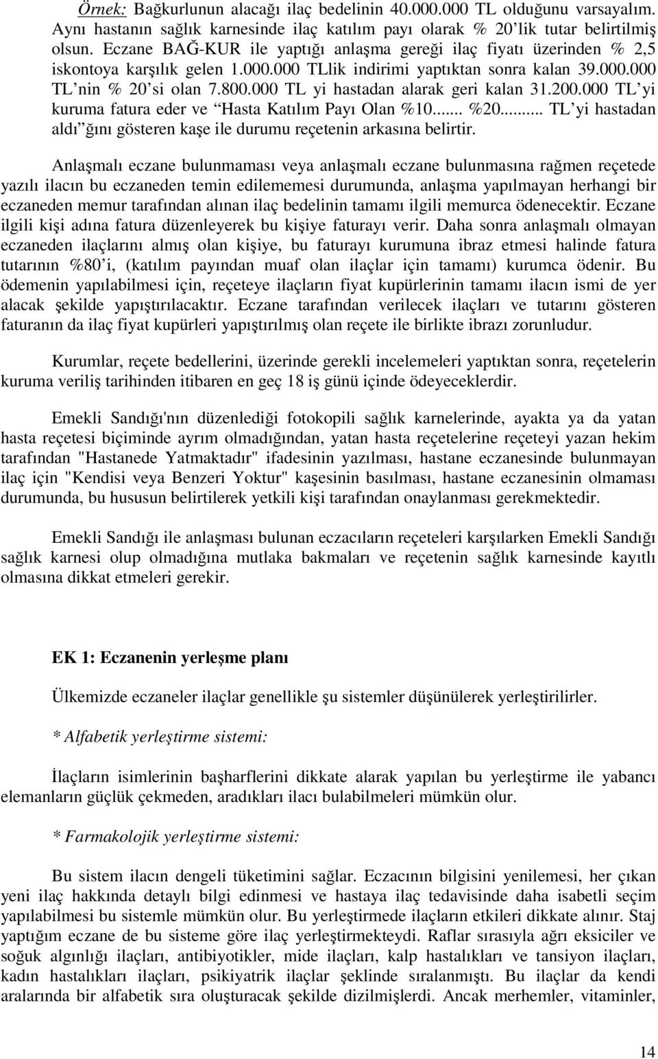 000 TL yi hastadan alarak geri kalan 31.200.000 TL yi kuruma fatura eder ve Hasta Katılım Payı Olan %10... %20... TL yi hastadan aldı ğını gösteren kaşe ile durumu reçetenin arkasına belirtir.