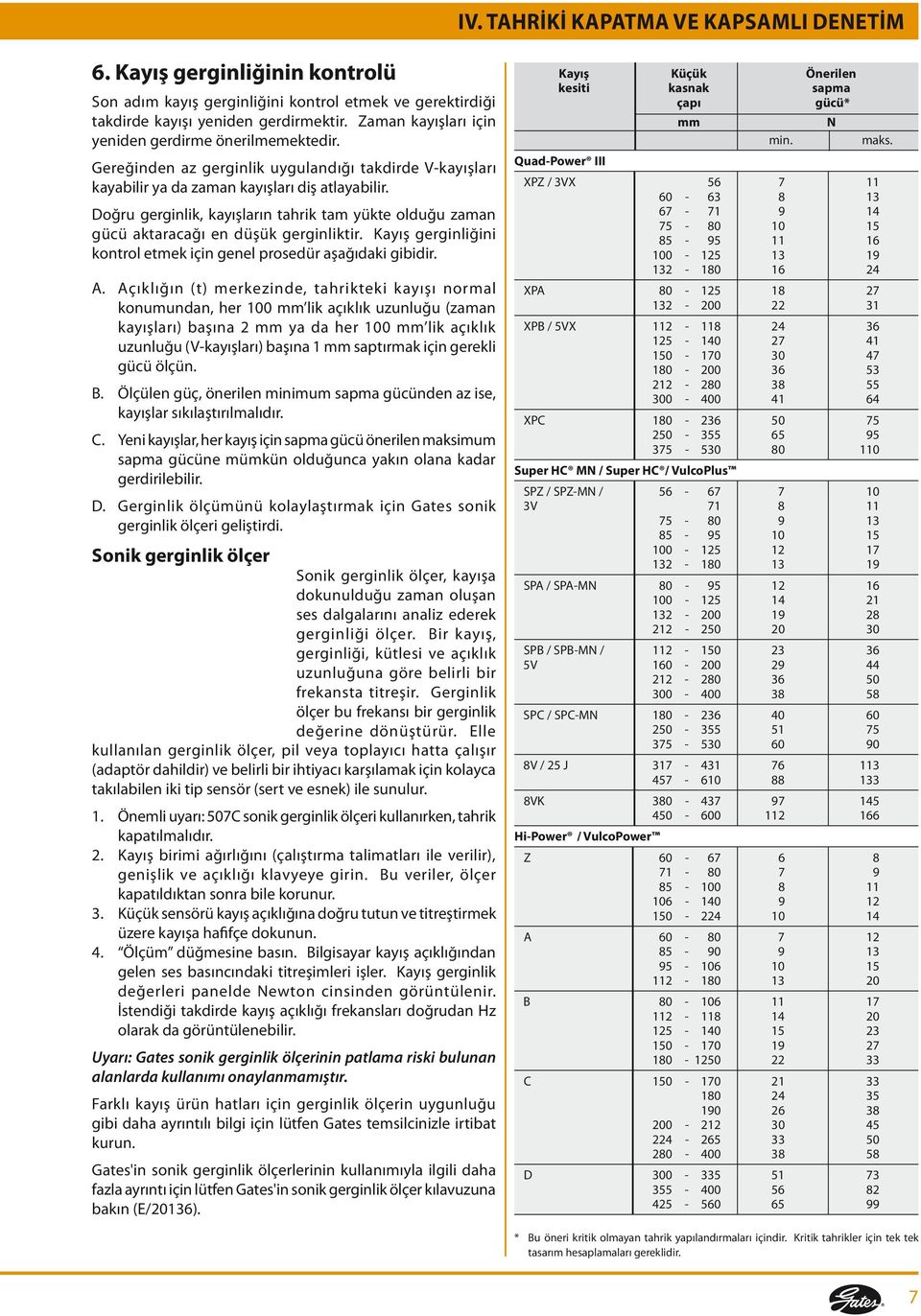 Doğru gerginlik, kayışların tahrik tam yükte olduğu zaman gücü aktaracağı en düşük gerginliktir. Kayış gerginliğini kontrol etmek için genel prosedür aşağıdaki gibidir. A.