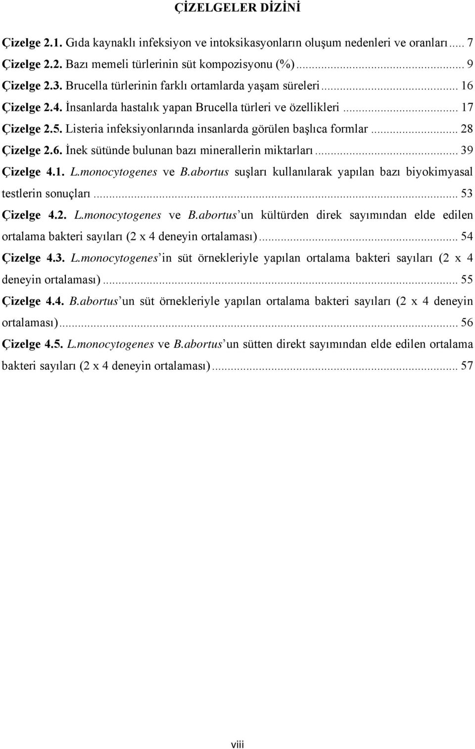 Listeria infeksiyonlarında insanlarda görülen başlıca formlar... 28 Çizelge 2.6. İnek sütünde bulunan bazı minerallerin miktarları... 39 Çizelge 4.1. L.monocytogenes ve B.