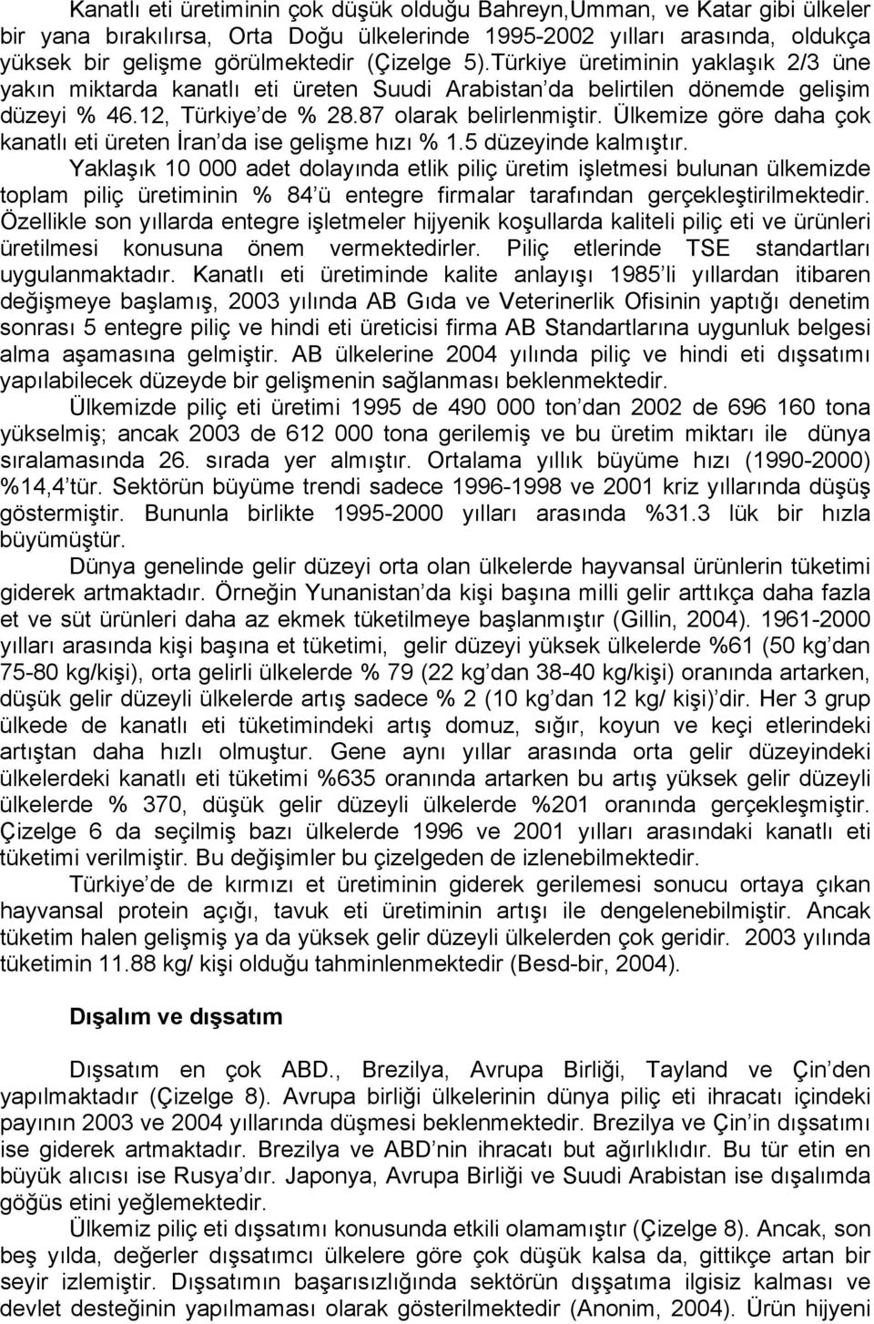 Ülkemize göre daha çok kanatlı eti üreten İran da ise gelişme hızı % 1.5 düzeyinde kalmıştır.