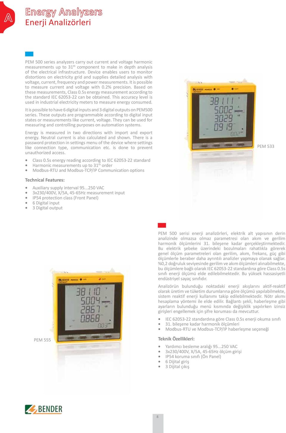 It is possible to measure current and voltage with 0.2% precision. Based on these measurements, Class 0.5s energy measurement according to the standard IEC 62053-22 can be obtained.