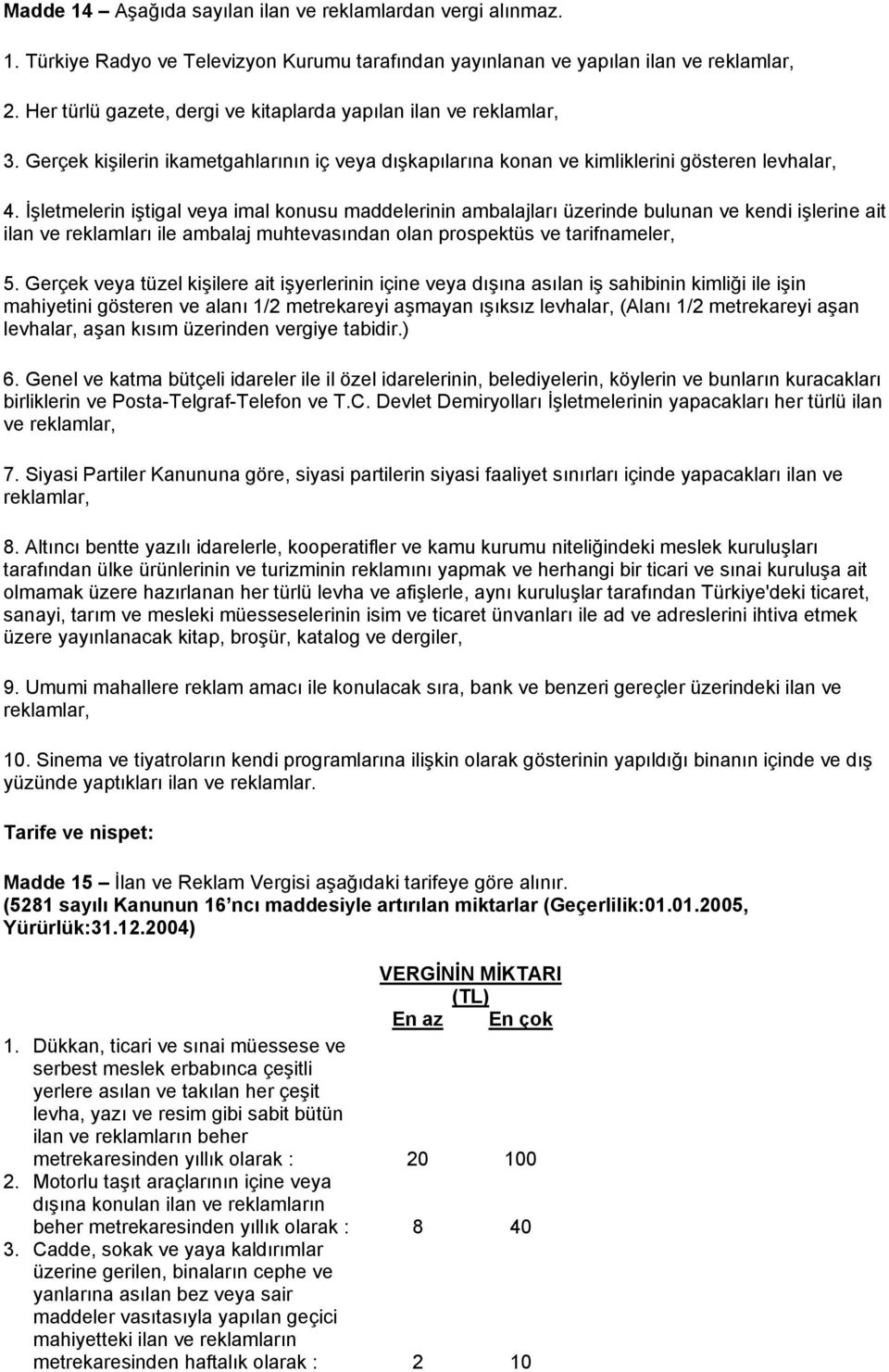 İşletmelerin iştigal veya imal konusu maddelerinin ambalajları üzerinde bulunan ve kendi işlerine ait ilan ve reklamları ile ambalaj muhtevasından olan prospektüs ve tarifnameler, 5.