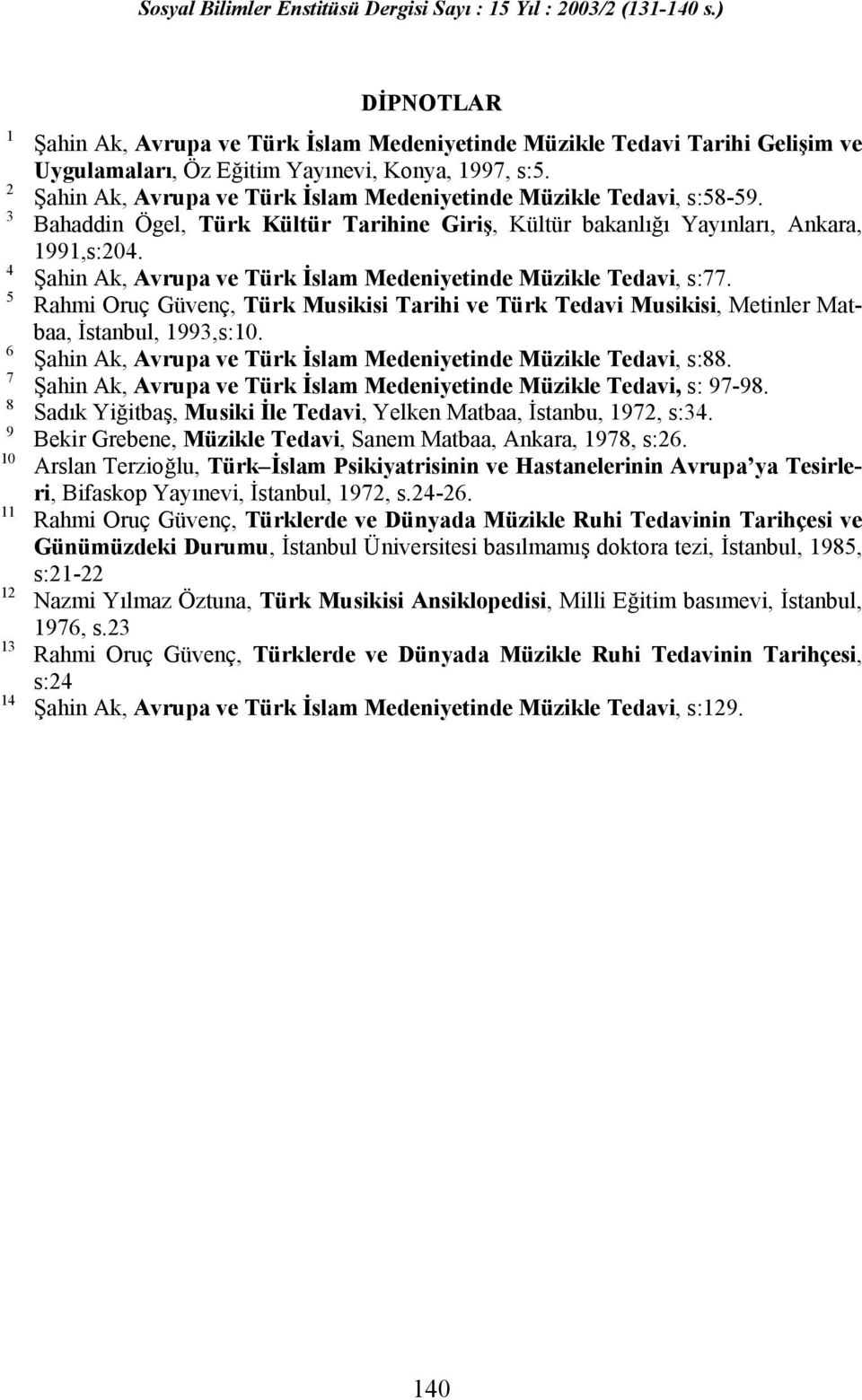 Şahin Ak, Avrupa ve Türk İslam Medeniyetinde Müzikle Tedavi, s:77. Rahmi Oruç Güvenç, Türk Musikisi Tarihi ve Türk Tedavi Musikisi, Metinler Matbaa, İstanbul, 1993,s:10.