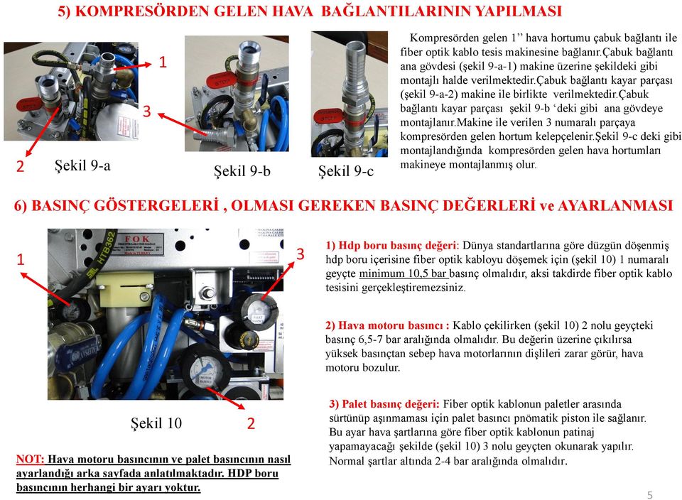 çabuk bağlantı kayar parçası Ģekil 9-b deki gibi ana gövdeye montajlanır.makine ile verilen numaralı parçaya kompresörden gelen hortum kelepçelenir.