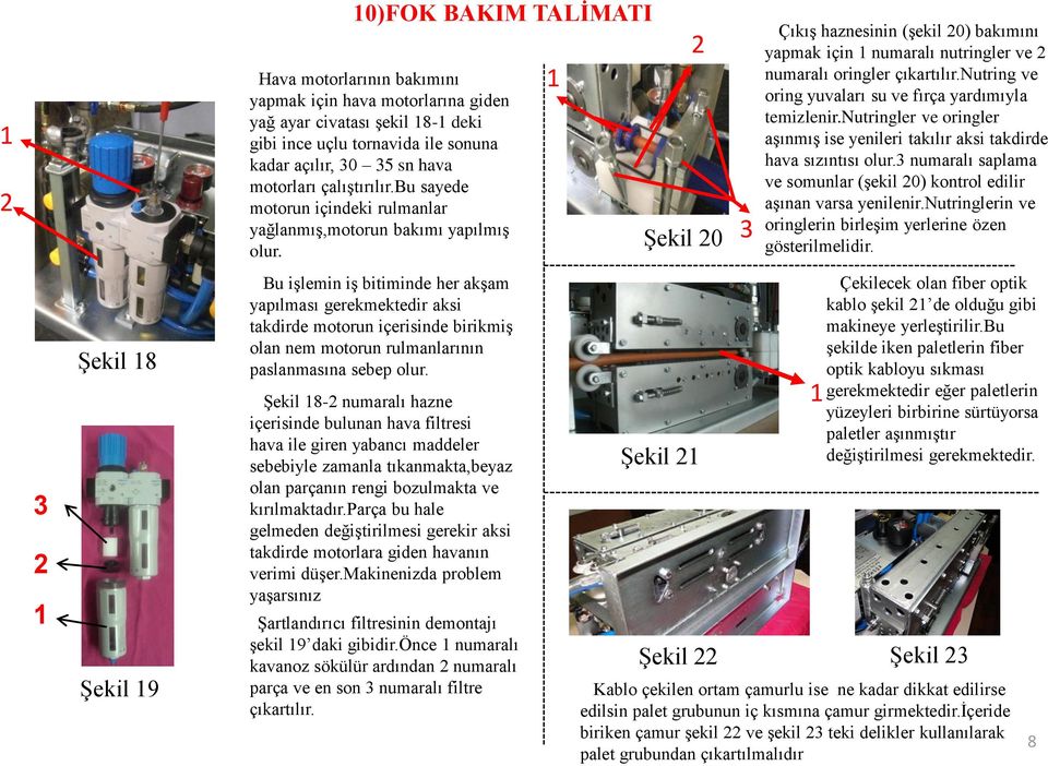 nutring ve oring yuvaları su ve fırça yardımıyla temizlenir.nutringler ve oringler aģınmıģ ise yenileri takılır aksi takdirde hava sızıntısı olur.