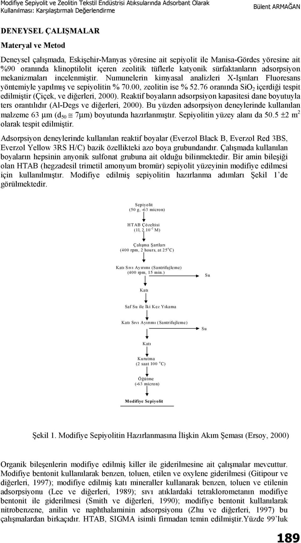 76 oranında SiO 2 içerdiği tespit edilmiştir (Çiçek, ve diğerleri, 2000). Reaktif boyaların adsorpsiyon kapasitesi dane boyutuyla ters orantılıdır (Al-Degs ve diğerleri, 2000).