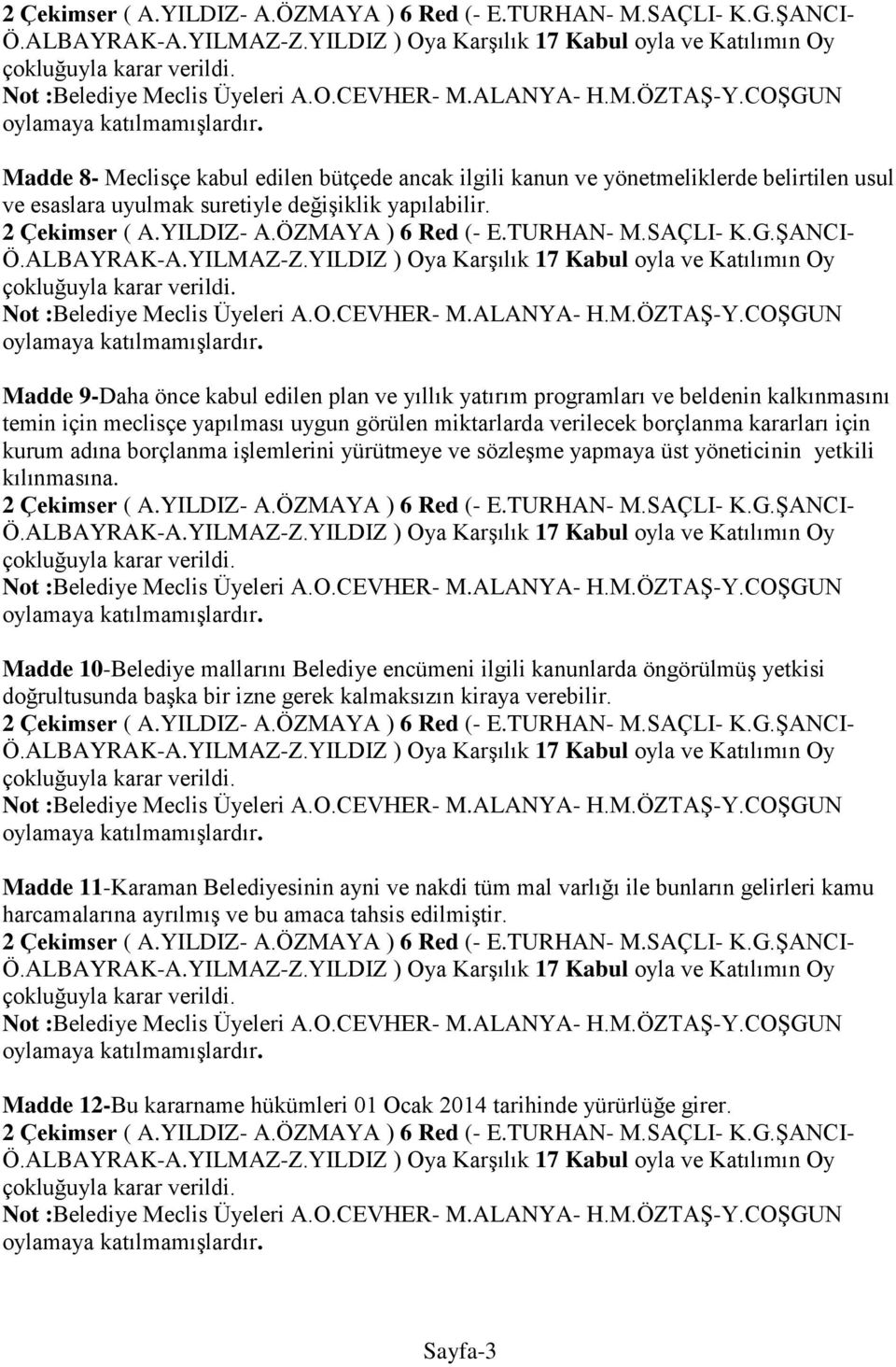 Madde 8- Meclisçe kabul edilen bütçede ancak ilgili kanun ve yönetmeliklerde belirtilen usul ve esaslara uyulmak suretiyle değişiklik yapılabilir.