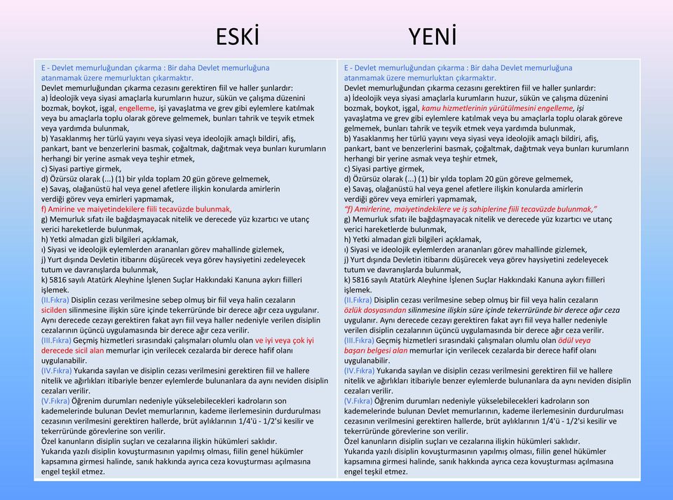 yavaşlatma ve grev gibi eylemlere katılmak veya bu amaçlarla toplu olarak göreve gelmemek, bunları tahrik ve teşvik etmek veya yardımda bulunmak, b) Yasaklanmış her türlü yayını veya siyasi veya