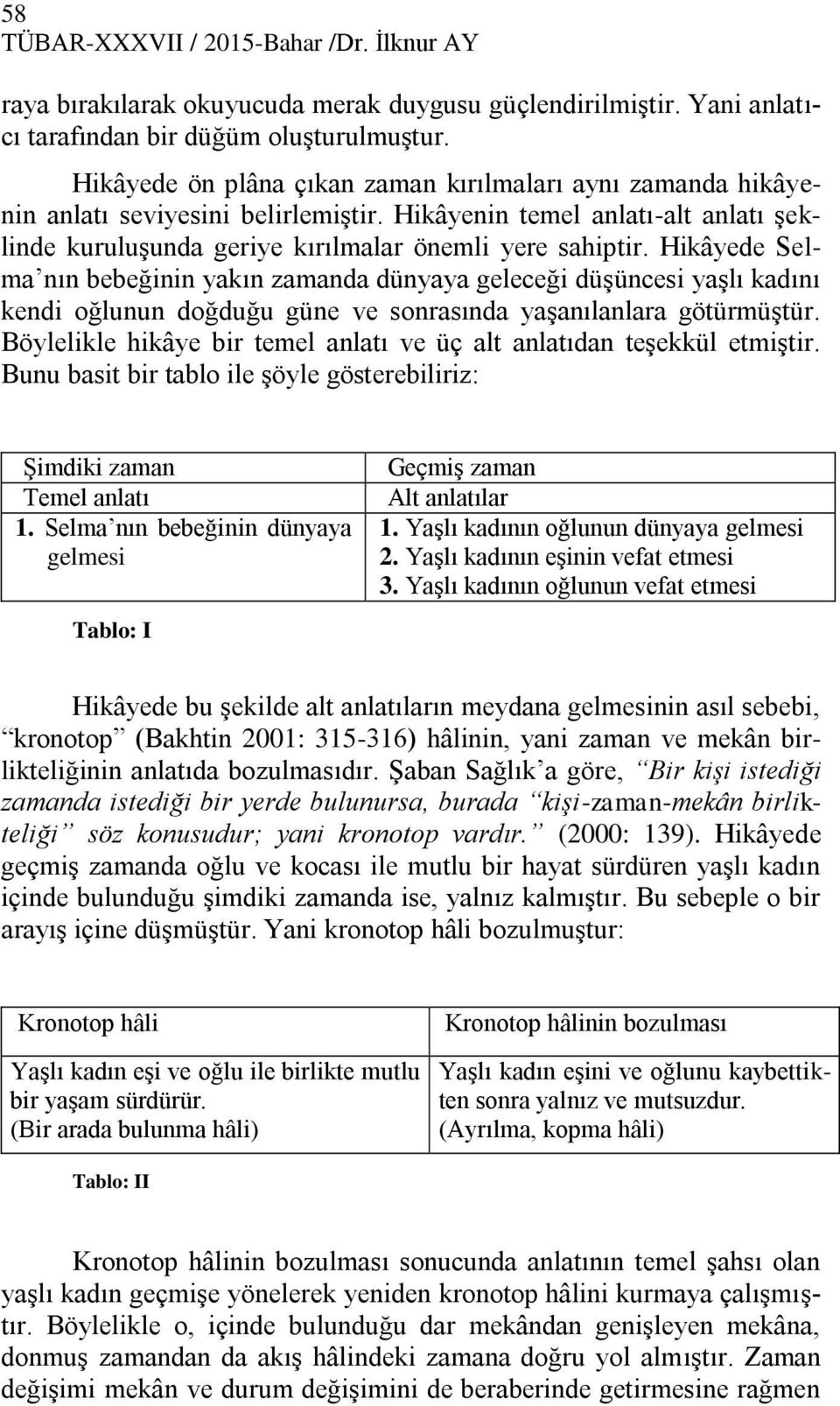 Hikâyede Selma nın bebeğinin yakın zamanda dünyaya geleceği düşüncesi yaşlı kadını kendi oğlunun doğduğu güne ve sonrasında yaşanılanlara götürmüştür.