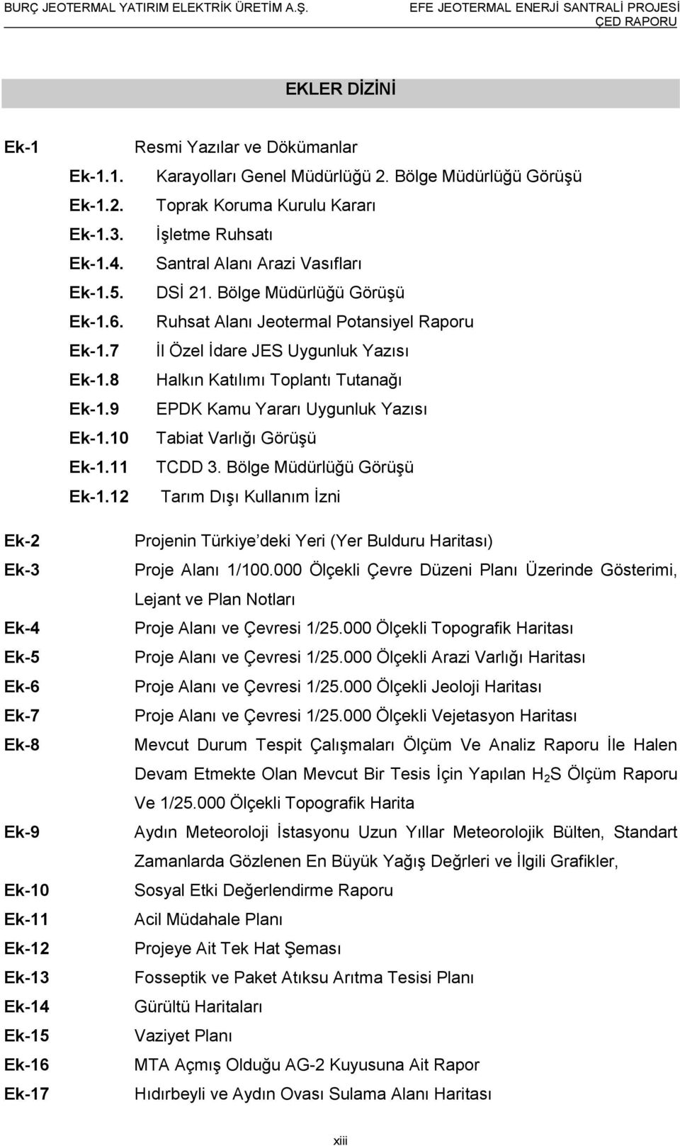 Ruhsat Alanı Jeotermal Potansiyel Raporu Ek-1.7 Ġl Özel Ġdare JES Uygunluk Yazısı Ek-1.8 Halkın Katılımı Toplantı Tutanağı Ek-1.9 EPDK Kamu Yararı Uygunluk Yazısı Ek-1.10 Tabiat Varlığı GörüĢü Ek-1.