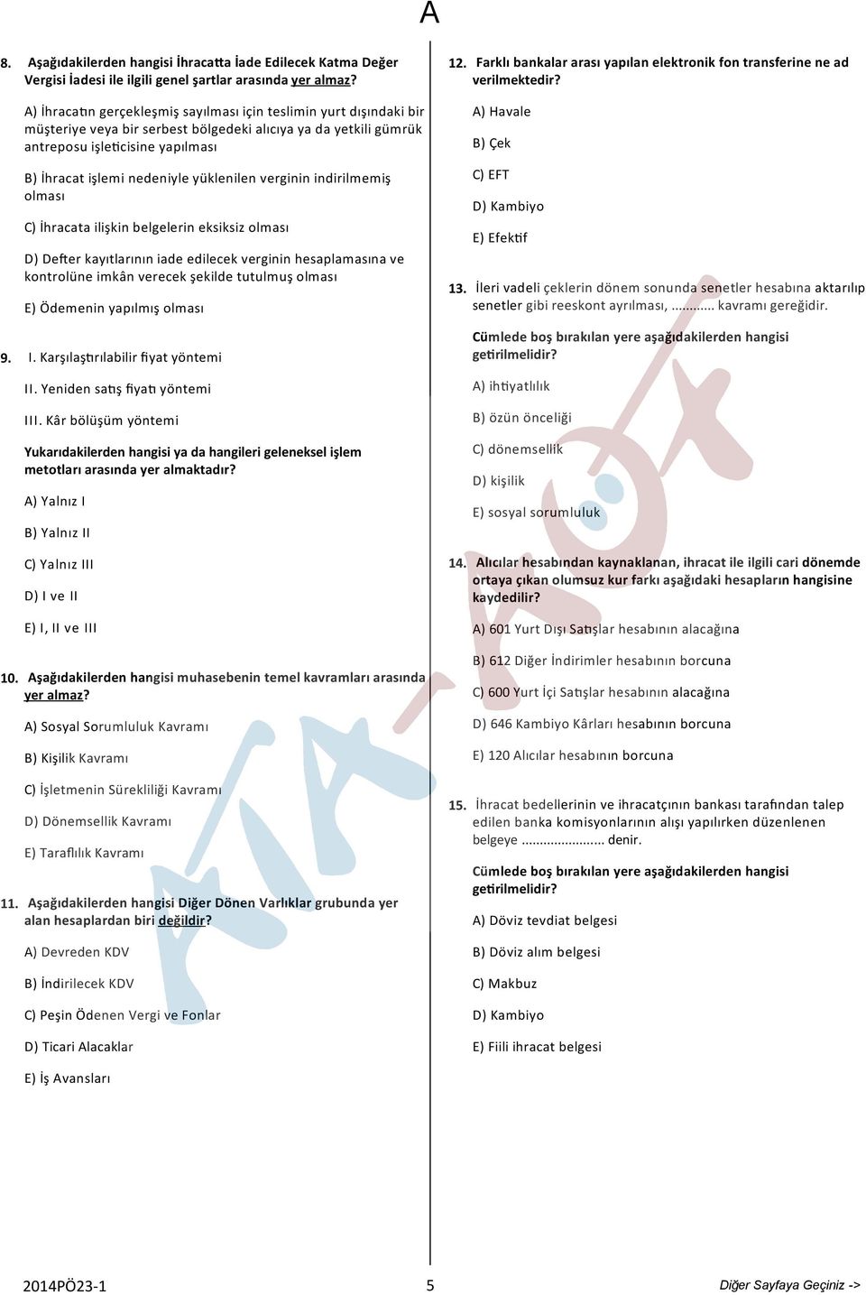 yüklenilen verginin indirilmemiş olması C) İhracata ilişkin belgelerin eksiksiz olması D) De er kayıtlarının iade edilecek verginin hesaplamasına ve kontrolüne imkân verecek şekilde tutulmuş olması