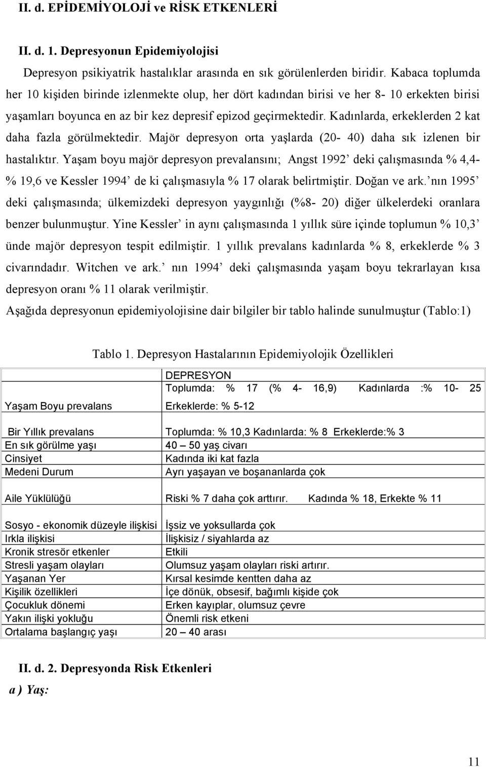 Kadınlarda, erkeklerden 2 kat daha fala görülmektedir. Majör depresyon orta yaşlarda (20-40) daha sık ilenen bir hastalıktır.