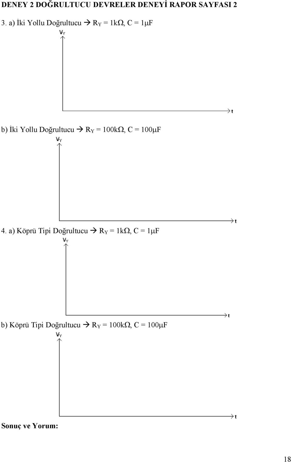 Doğrultucu R Y = 100k, C = 100F 4.