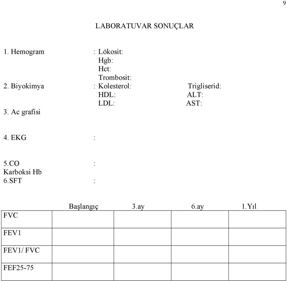 Biyokimya : Kolesterol: Trigliserid: HDL: ALT: LDL: AST: