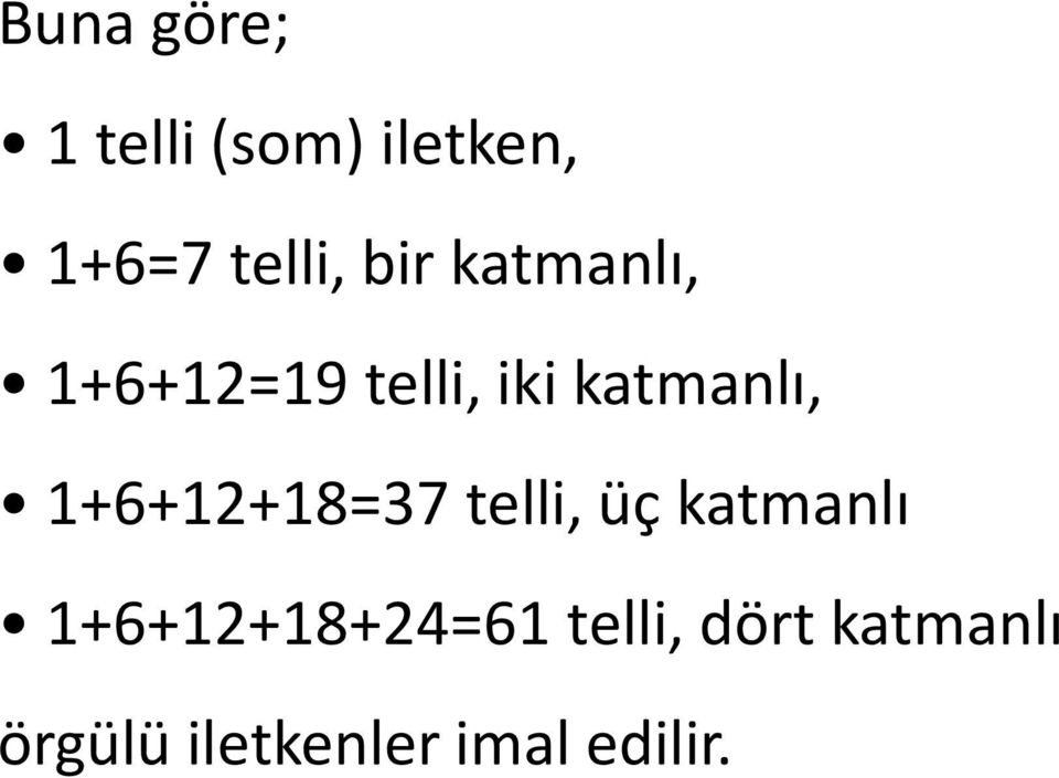 1+6+12+18=37 telli, üç katmanlı 1+6+12+18+24=61