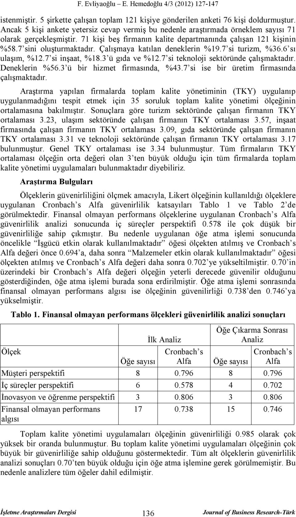 7 si teknoloji sektöründe çalışmaktadır. Deneklerin %56.3 ü bir hizmet firmasında, %43.7 si ise bir üretim firmasında çalışmaktadır.