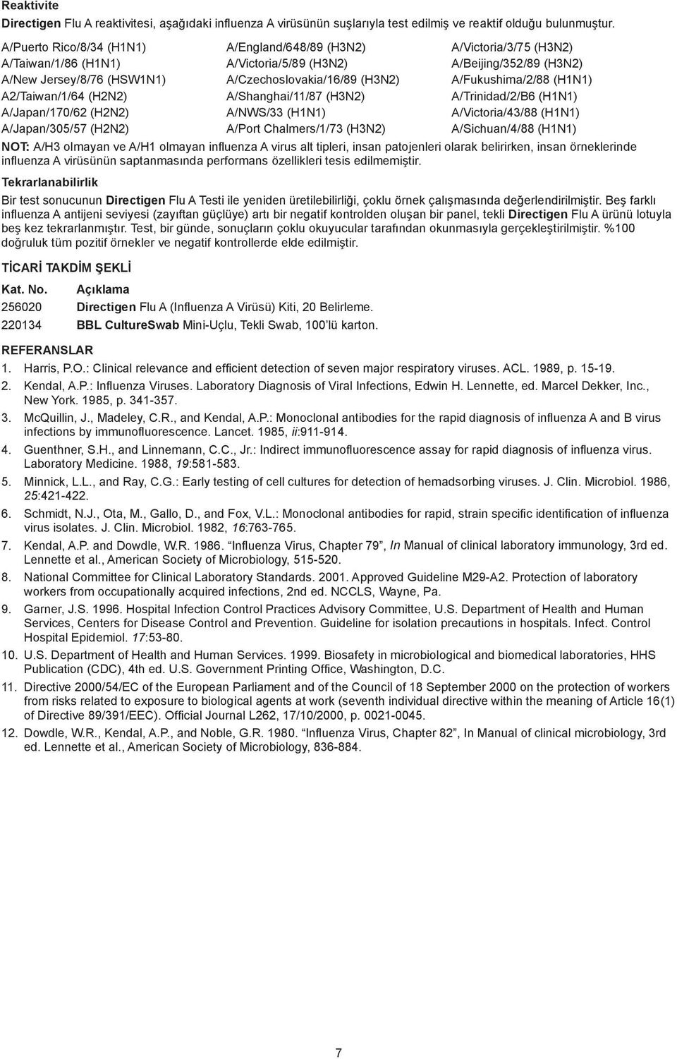 A/Fukushima/2/88 (H1N1) A2/Taiwan/1/64 (H2N2) A/Shanghai/11/87 (H3N2) A/Trinidad/2/B6 (H1N1) A/Japan/170/62 (H2N2) A/NWS/33 (H1N1) A/Victoria/43/88 (H1N1) A/Japan/305/57 (H2N2) A/Port Chalmers/1/73