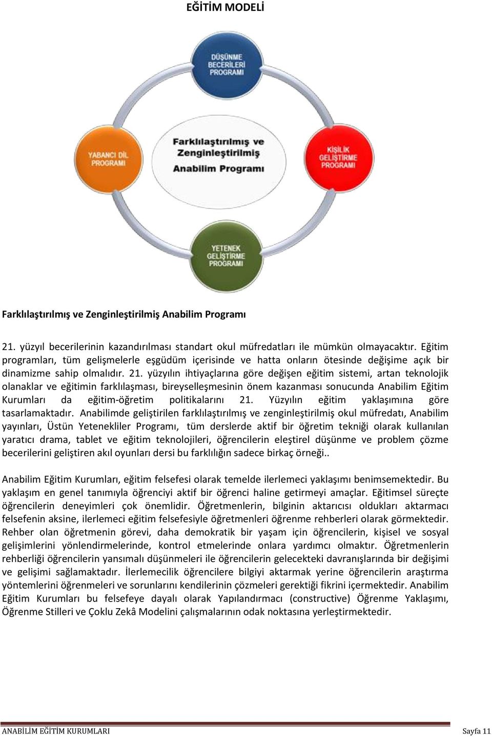 yüzyılın ihtiyaçlarına göre değişen eğitim sistemi, artan teknolojik olanaklar ve eğitimin farklılaşması, bireyselleşmesinin önem kazanması sonucunda Anabilim Eğitim Kurumları da eğitim-öğretim