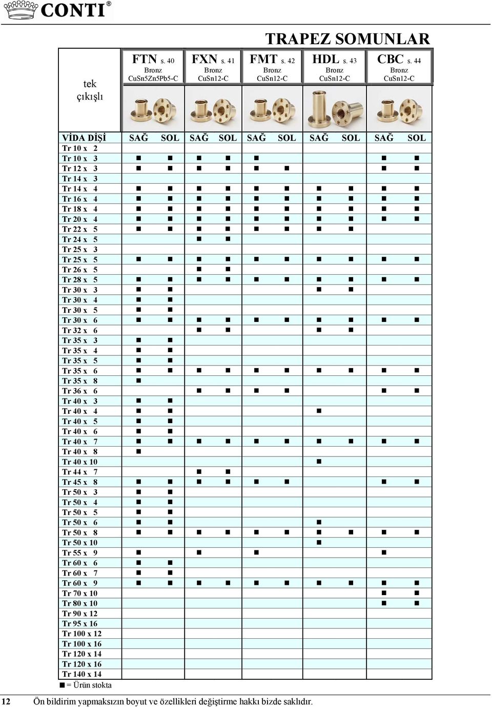 Tr 30 x 6 Tr 32 x 6 Tr 35 x 3 Tr 35 x 4 Tr 35 x 5 Tr 35 x 6 Tr 35 x 8 Tr 36 x 6 Tr 40 x 3 Tr 40 x 4 Tr 40 x 5 Tr 40 x 6 Tr 40 x 7 Tr 40 x 8 Tr 40 x 10 Tr 44 x 7 Tr 45 x 8 Tr 50 x 3 Tr 50 x 4 Tr 50 x