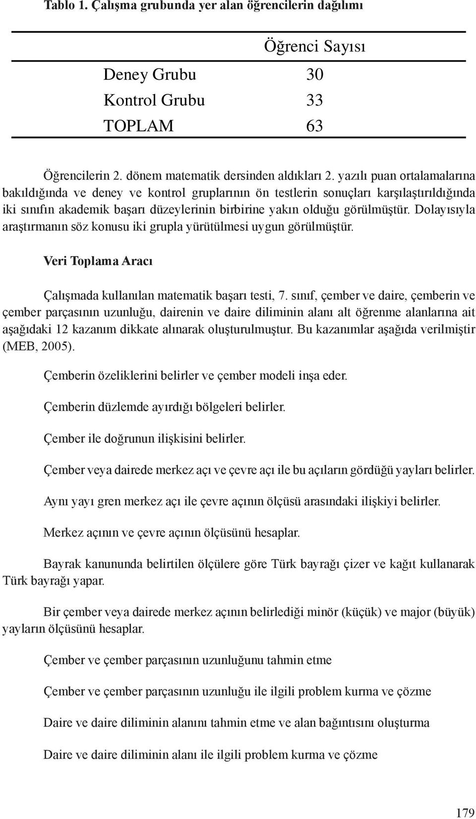 Dolayısıyla araştırmanın söz konusu iki grupla yürütülmesi uygun görülmüştür. Veri Toplama Aracı Çalışmada kullanılan matematik başarı testi, 7.