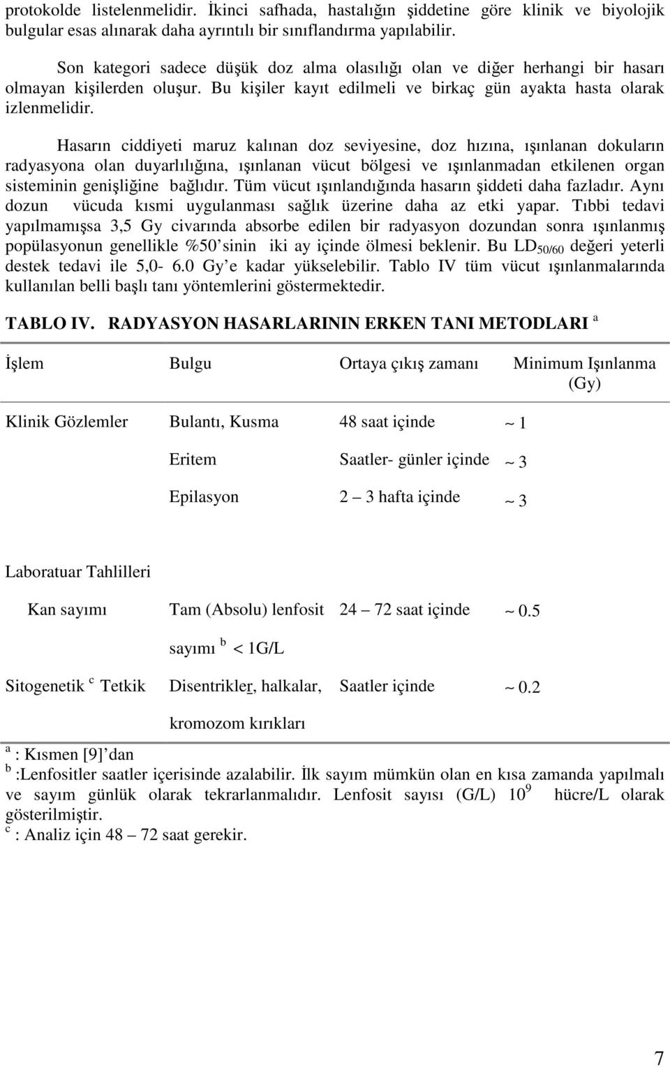 Hasarın ciddiyeti maruz kalınan doz seviyesine, doz hızına, ışınlanan dokuların radyasyona olan duyarlılığına, ışınlanan vücut bölgesi ve ışınlanmadan etkilenen organ sisteminin genişliğine bağlıdır.