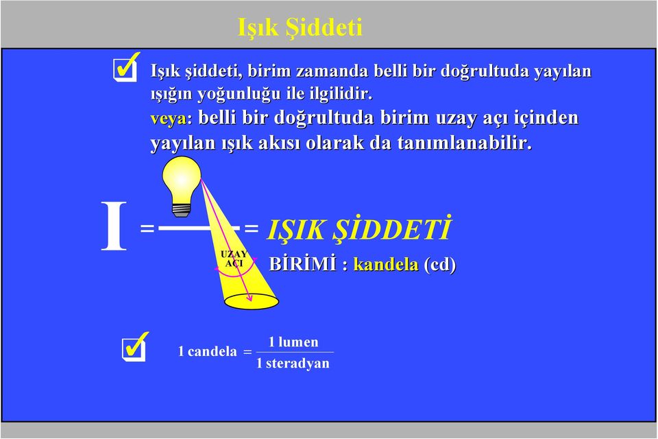 veya inden veya: belli bir doğrultuda birim uzay açıa içinden yayılan