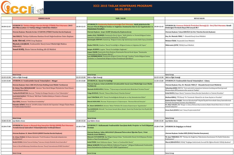 25: Danimarka Başkonsolosluğu Özel Oturumu: Akıllı Şehirlerin Bir Parçası Olarak Bölgesel Isıtma ve Soğutma: Danimarka dan En İyi Uygulamalar ve 10:30-12:15 Finansman Fırsatları OTURUM 28: Lisanssız