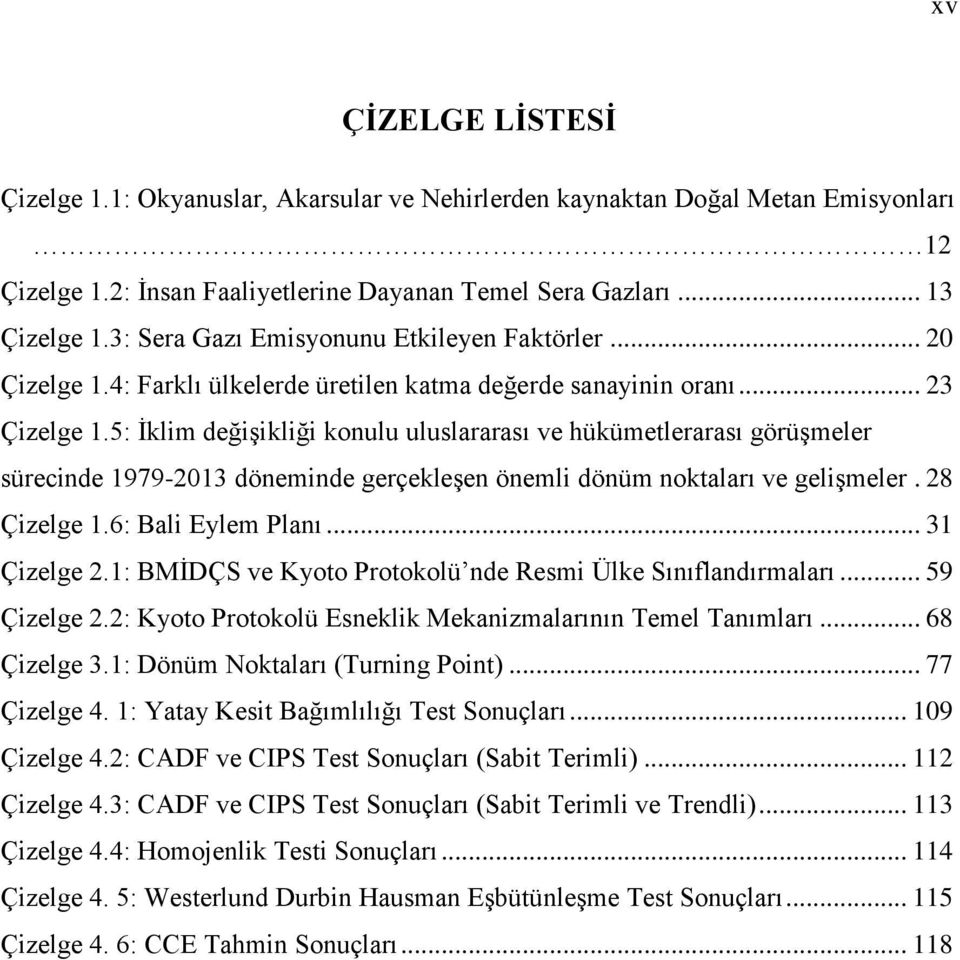 5: İklim değişikliği konulu uluslararası ve hükümetlerarası görüşmeler sürecinde 1979-2013 döneminde gerçekleşen önemli dönüm noktaları ve gelişmeler. 28 Çizelge 1.6: Bali Eylem Planı... 31 Çizelge 2.