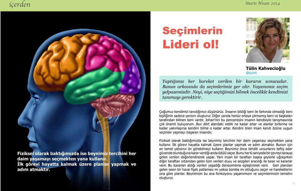 Diğer yarıda henüz ortaya çıkmamış beni ve başkaları tarafından bilinen beni vardır. Johari nin bu penceresini insanın kendisiyle tanışmasında çok önemli buluyorum.