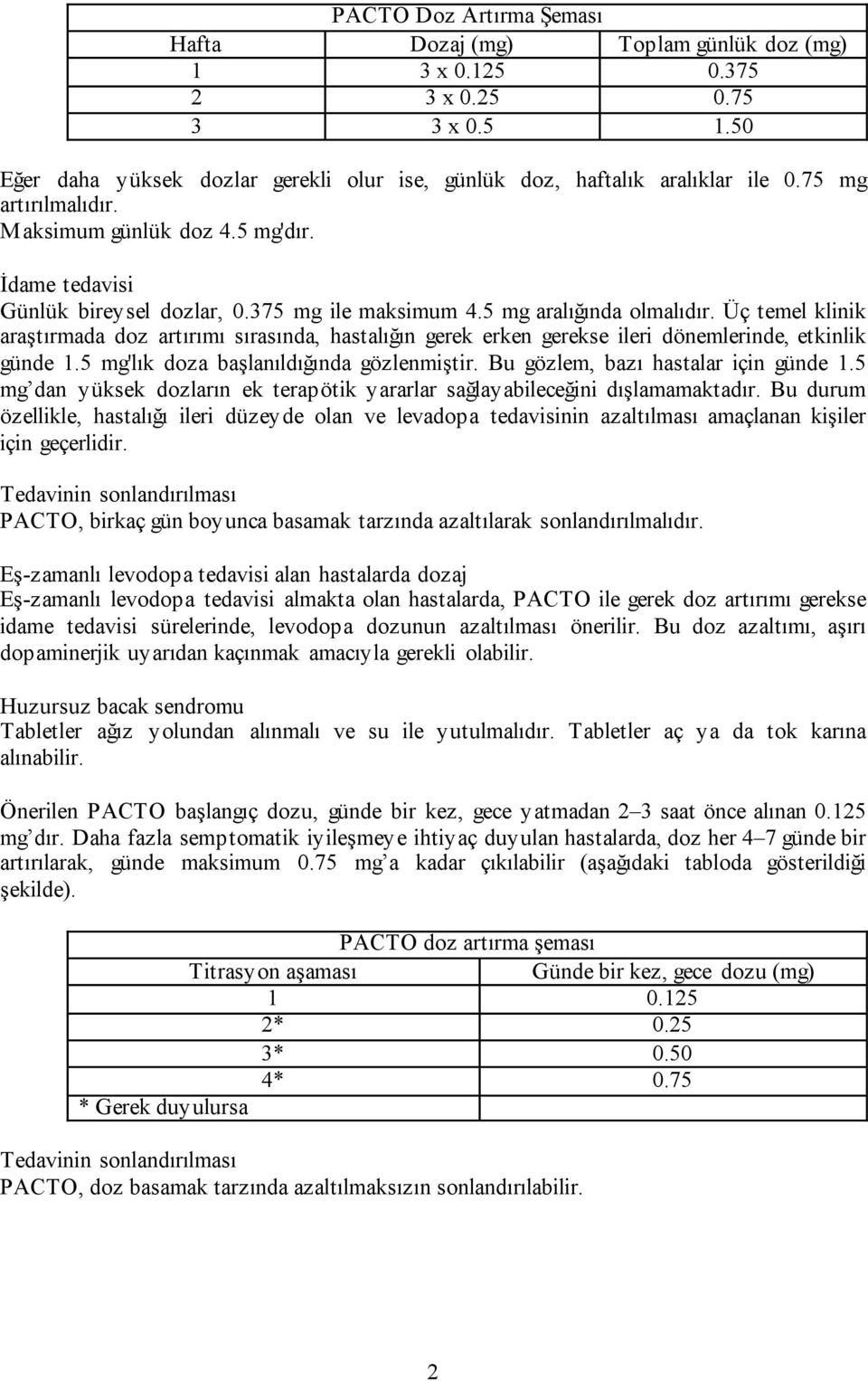 Üç temel klinik araştırmada doz artırımı sırasında, hastalığın gerek erken gerekse ileri dönemlerinde, etkinlik günde 1.5 mg'lık doza başlanıldığında gözlenmiştir.