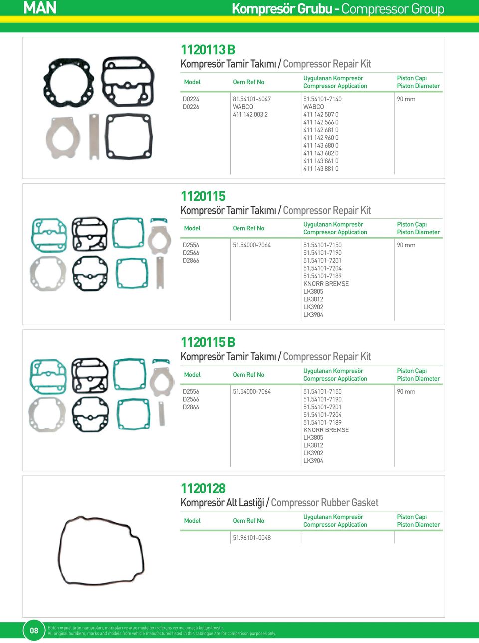 54101-7190 51.54101-7201 51.54101-7204 51.54101-7189 KNORR BREMSE LK3805 LK3812 LK3902 LK3904 90 mm 1120115 B D2556 D2566 D2866 51.54000-7064 51.54101-7150 51.54101-7190 51.54101-7201 51.54101-7204 51.54101-7189 KNORR BREMSE LK3805 LK3812 LK3902 LK3904 90 mm 1120128 Kompresör Alt Lastiği / Compressor Rubber Gasket 51.