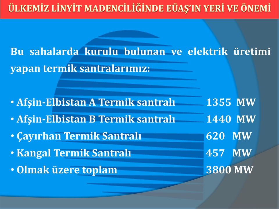 Afşin-Elbistan B Termik santralı 1440 MW Çayırhan Termik