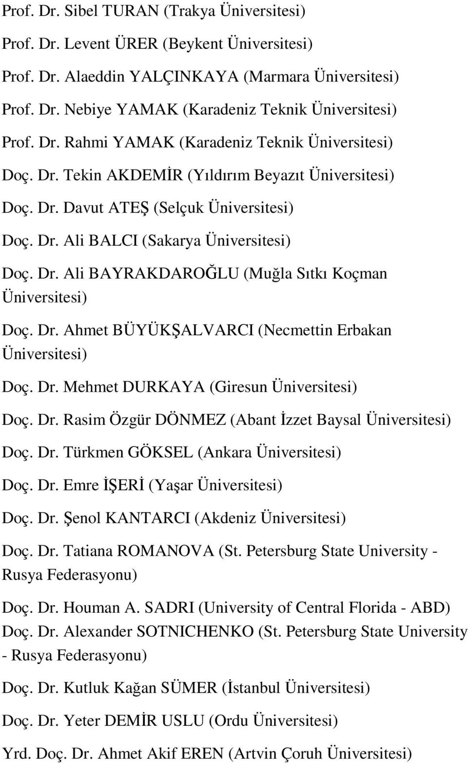 Dr. Ahmet BÜYÜKŞALVARCI (Necmettin Erbakan Üniversitesi) Doç. Dr. Mehmet DURKAYA (Giresun Üniversitesi) Doç. Dr. Rasim Özgür DÖNMEZ (Abant İzzet Baysal Üniversitesi) Doç. Dr. Türkmen GÖKSEL (Ankara Üniversitesi) Doç.