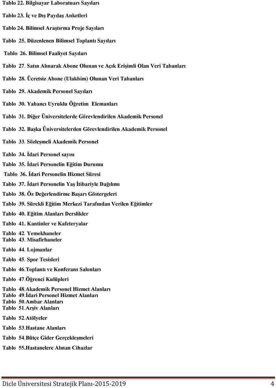 Akademik Personel Sayıları Tablo 30. Yabancı Uyruklu Öğretim Elemanları Tablo 31. Diğer Üniversitelerde Görevlendirilen Akademik Personel Tablo 32.