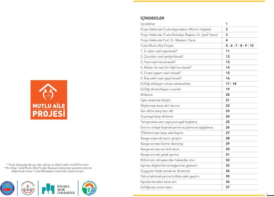 Ev işleri nasıl yapılacak? 11 2. Çocuklar nasıl yetiştirilecek? 12 3. Para nasıl harcanacak? 13 4. Aileler ile nasıl bir ilişki kurulacak? 14 5. Cinsel yaşam nasıl olacak? 15 6.