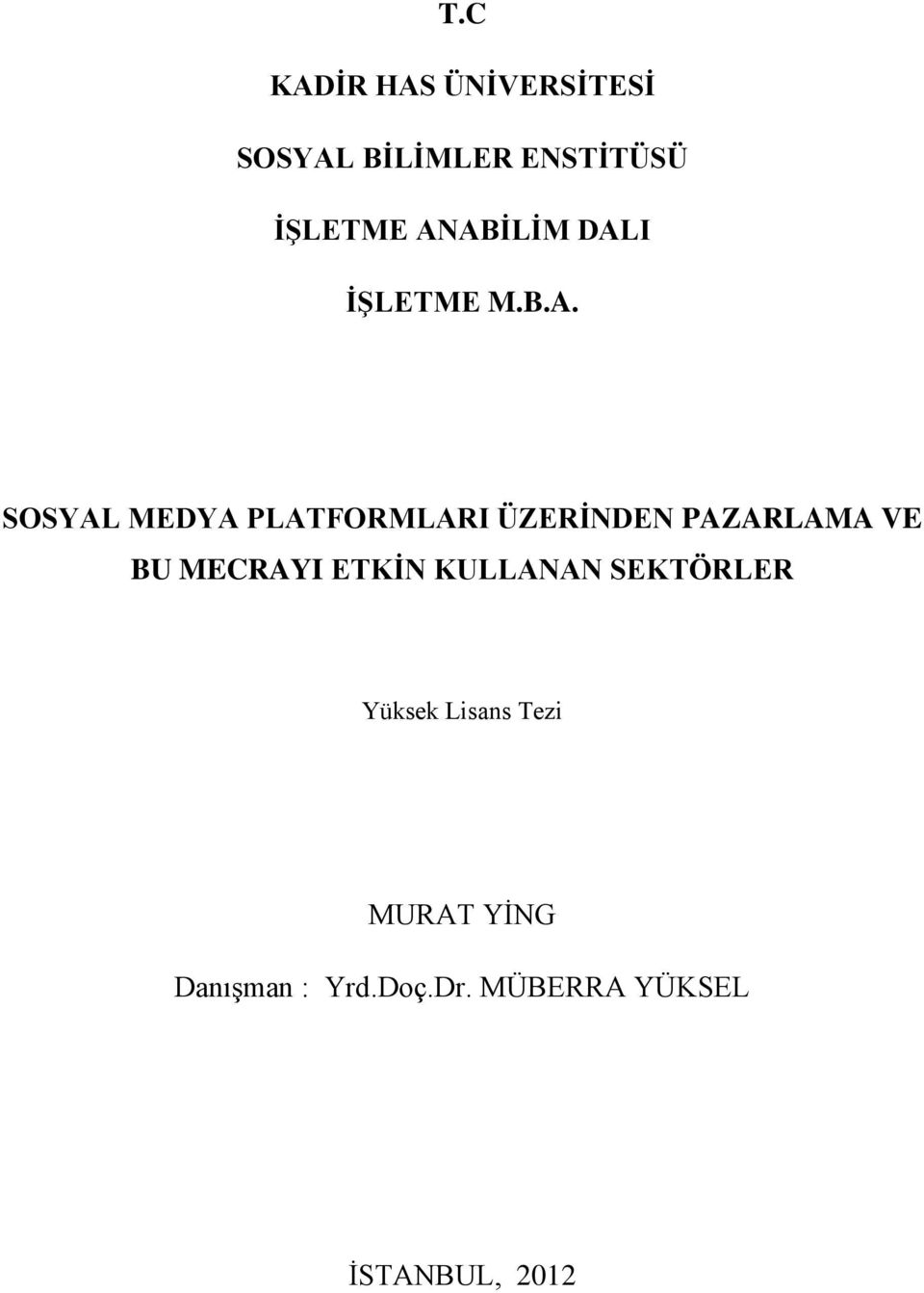 PAZARLAMA VE BU MECRAYI ETKİN KULLANAN SEKTÖRLER Yüksek Lisans