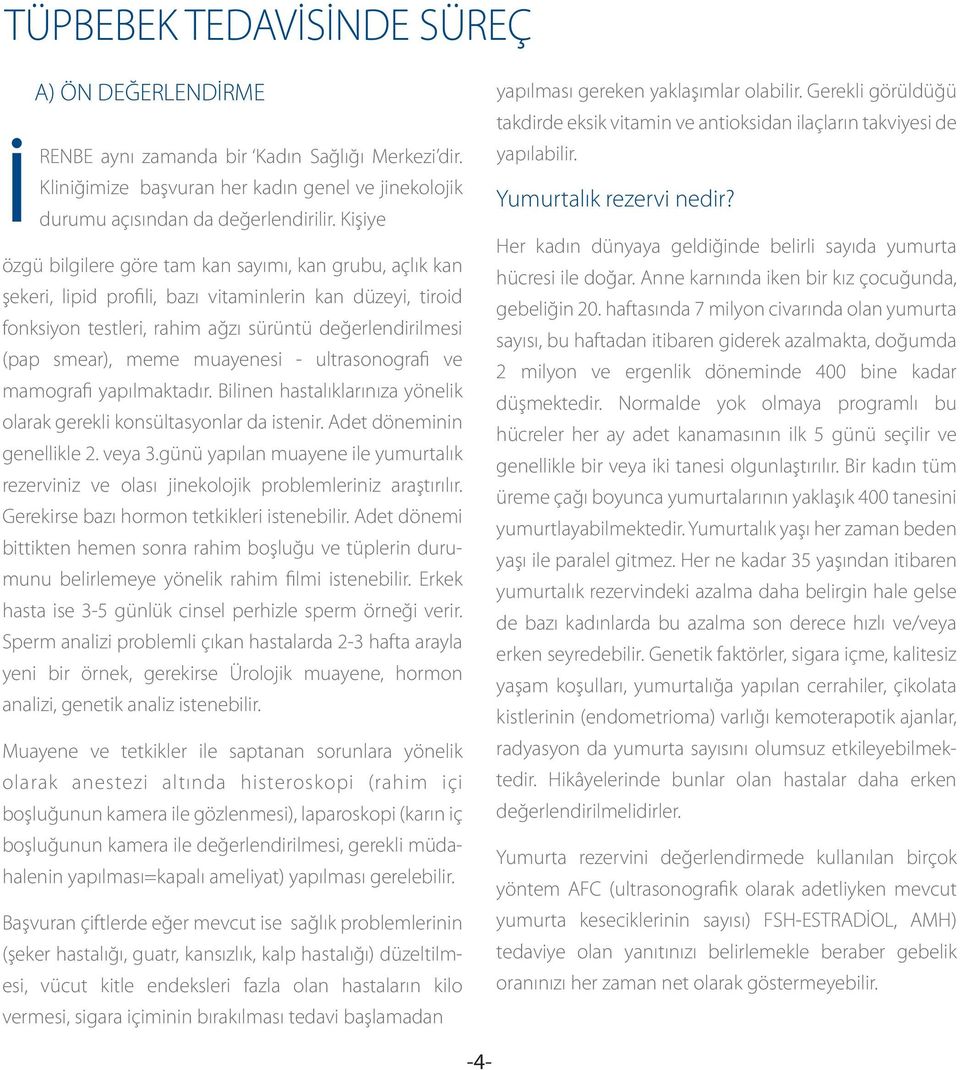 muayenesi - ultrasonografi ve mamografi yapılmaktadır. Bilinen hastalıklarınıza yönelik olarak gerekli konsültasyonlar da istenir. Adet döneminin genellikle 2. veya 3.