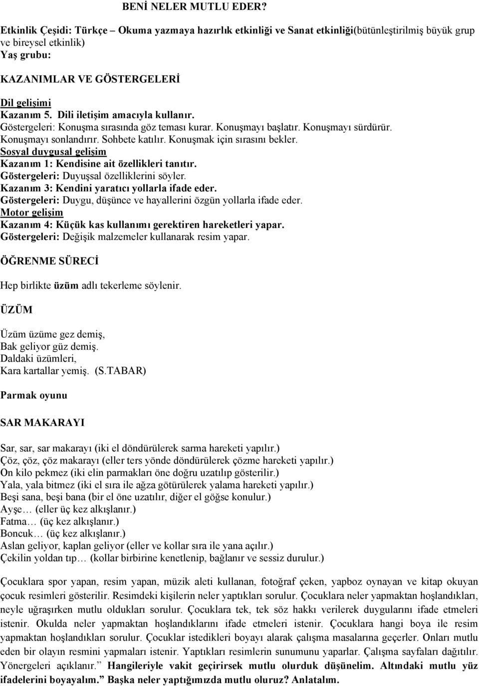 Dili iletişim amacıyla kullanır. Göstergeleri: Konuşma sırasında göz teması kurar. Konuşmayı başlatır. Konuşmayı sürdürür. Konuşmayı sonlandırır. Sohbete katılır. Konuşmak için sırasını bekler.