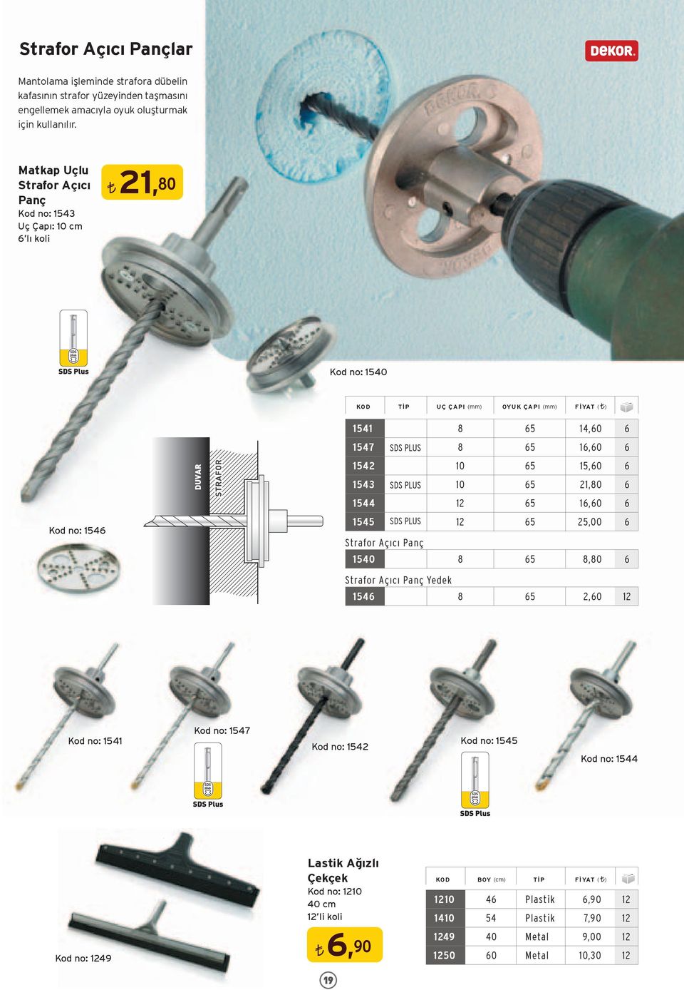 Matkap Uçlu Strafor Açıcı Panç Kod no: Uç Çapı: 0 cm lı koli,80 Kod no: 0 KOD TİP UÇ ÇAPI (mm) OYUK ÇAPI (mm) FİYAT ( ) Kod no: 7 SDS PLUS SDS