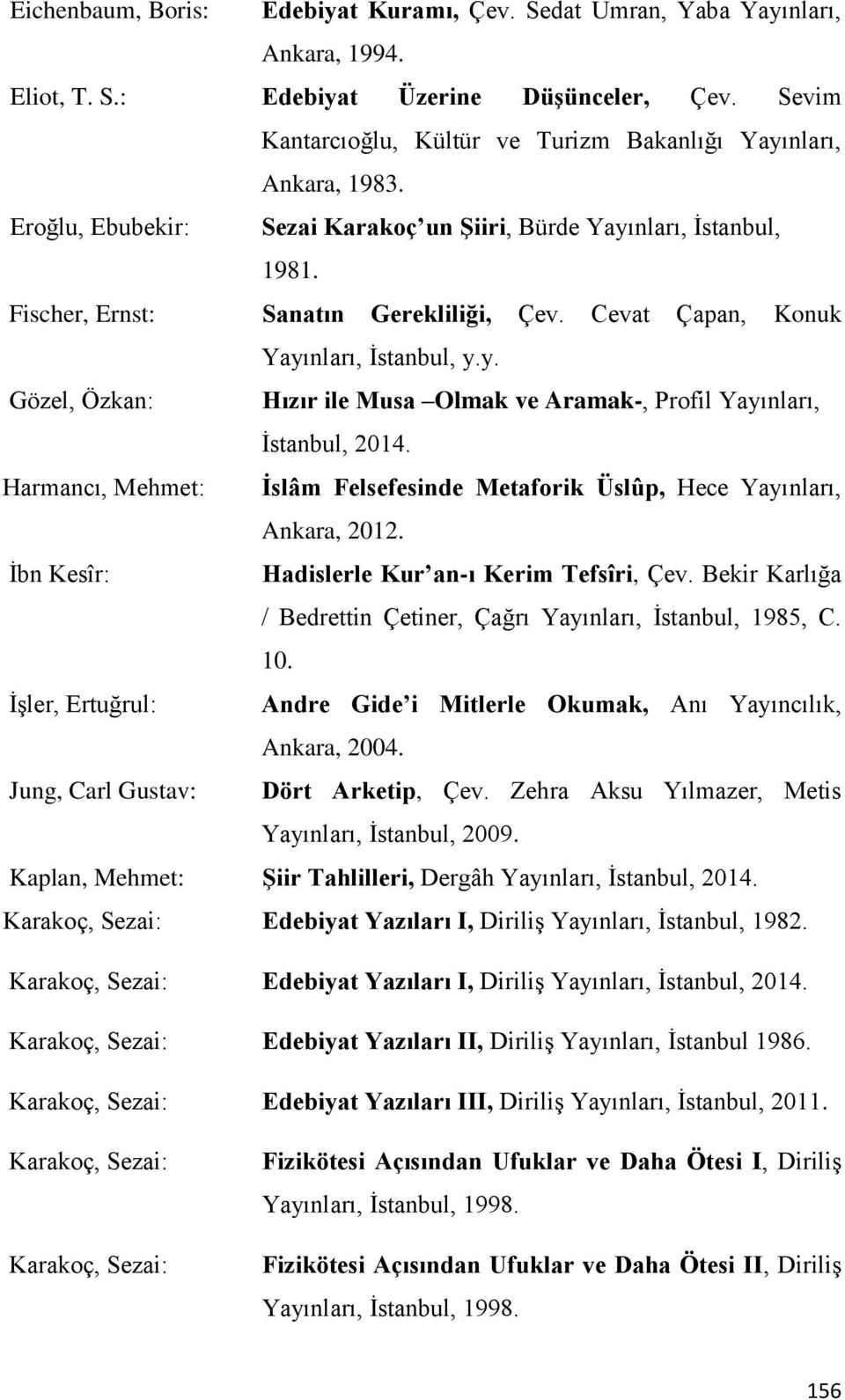 Cevat Çapan, Konuk Yayınları, Ġstanbul, y.y. Gözel, Özkan: Hızır ile Musa Olmak ve Aramak-, Profil Yayınları, Ġstanbul, 2014.