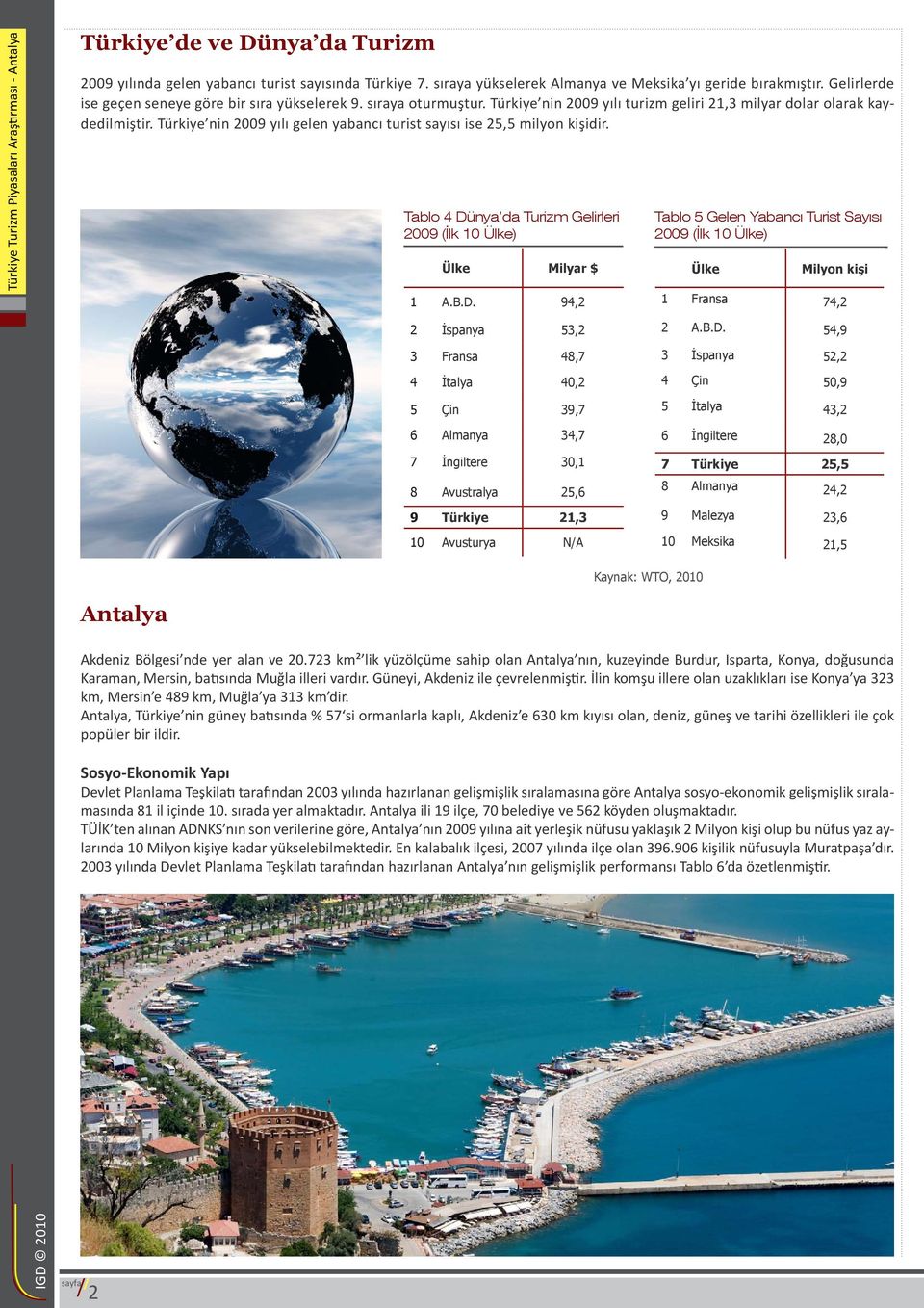 Türkiye nin 2009 yılı gelen yabancı turist sayısı ise 25,5 milyon kişidir. Tablo 4 Dü