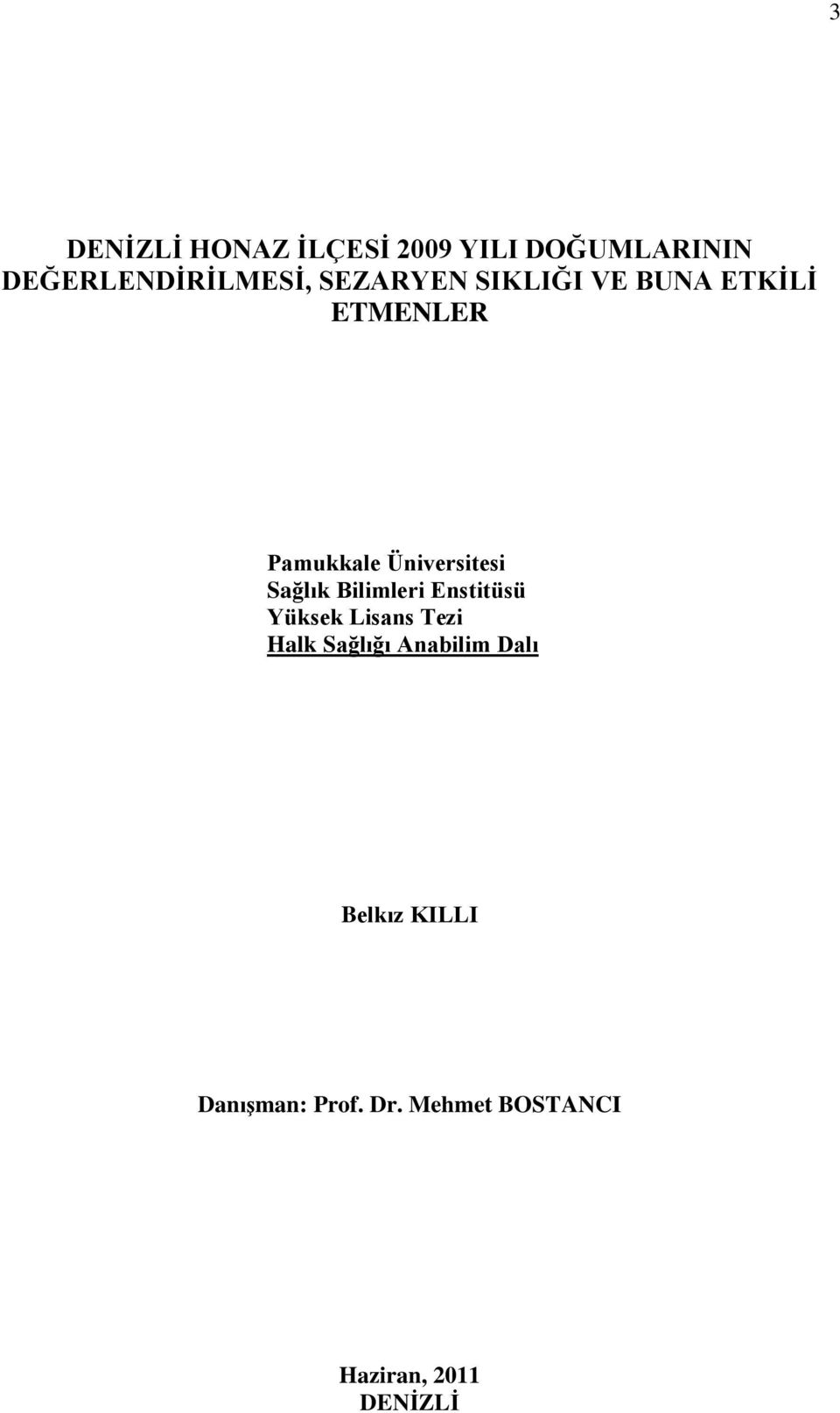 Sağlık Bilimleri Enstitüsü Yüksek Lisans Tezi Halk Sağlığı Anabilim