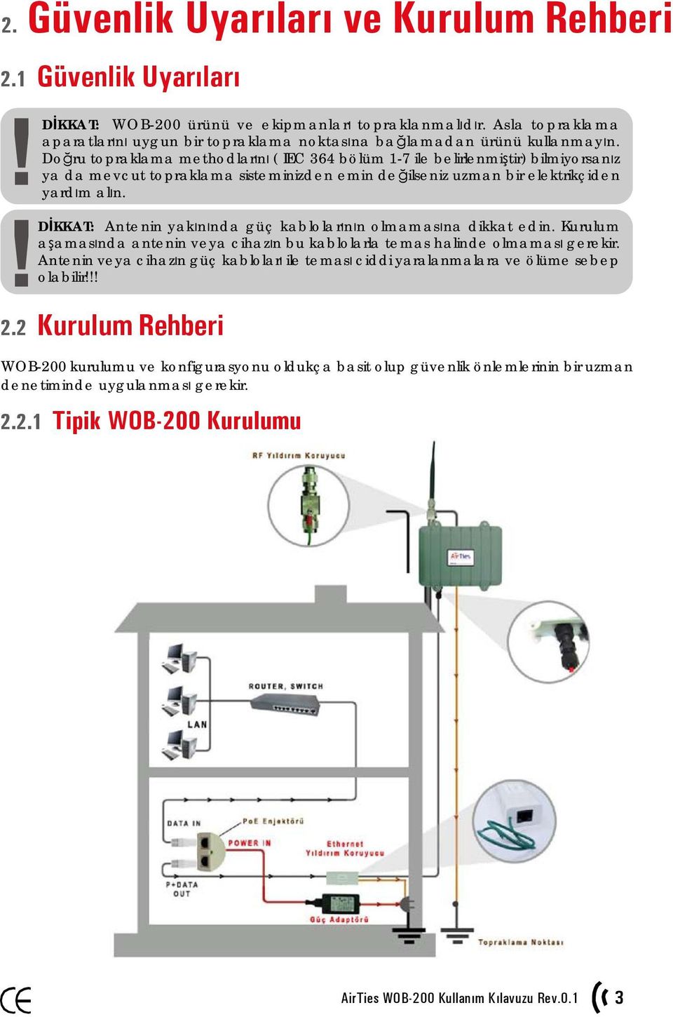 Doğru topraklama methodlarını ( IEC 364 bölüm 1-7 ile belirlenmiştir) bilmiyorsanız ya da mevcut topraklama sisteminizden emin değilseniz uzman bir elektrikçiden yardım alın.