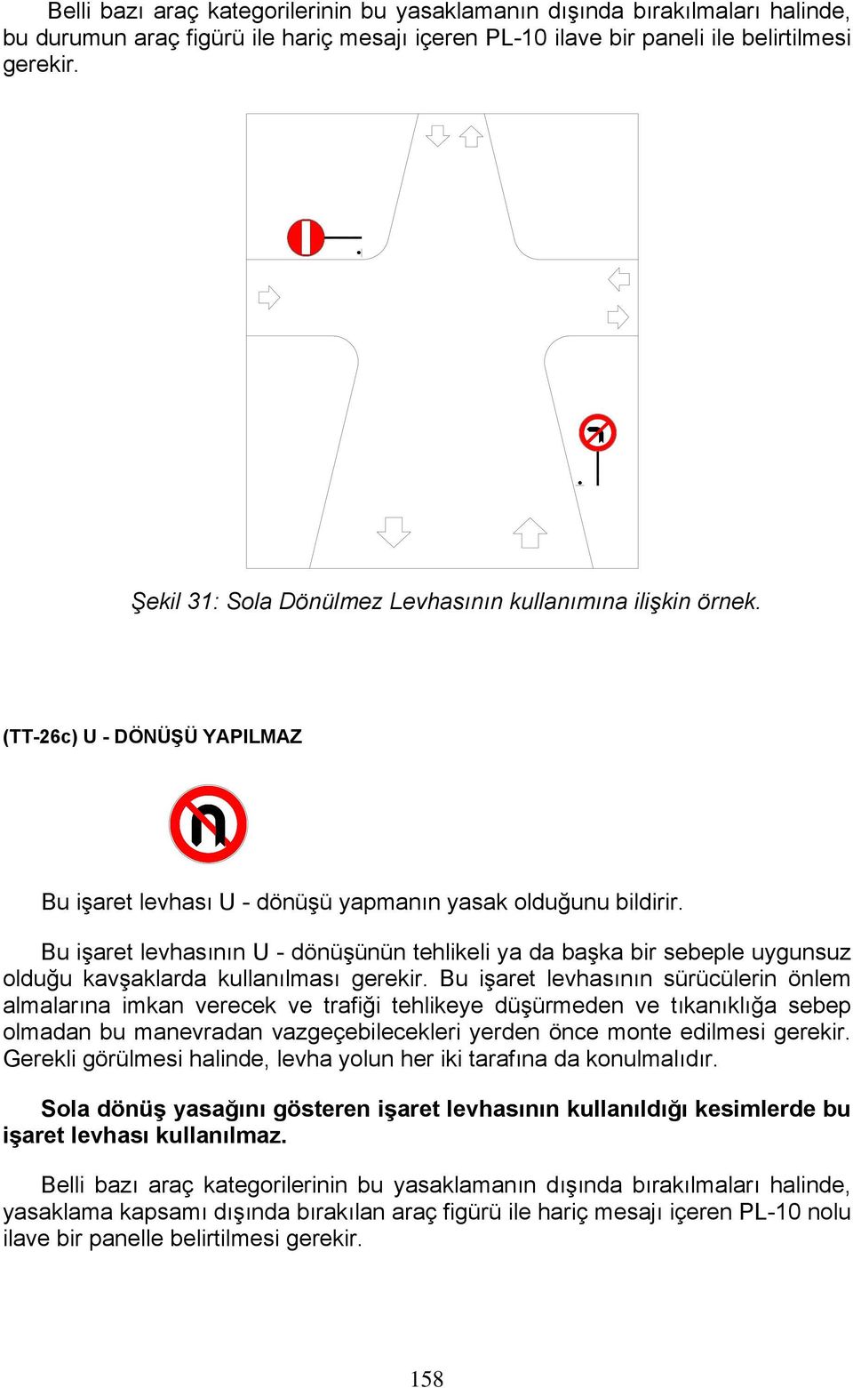 Bu işaret levhasının U - dönüşünün tehlikeli ya da başka bir sebeple uygunsuz olduğu kavşaklarda kullanılması gerekir.